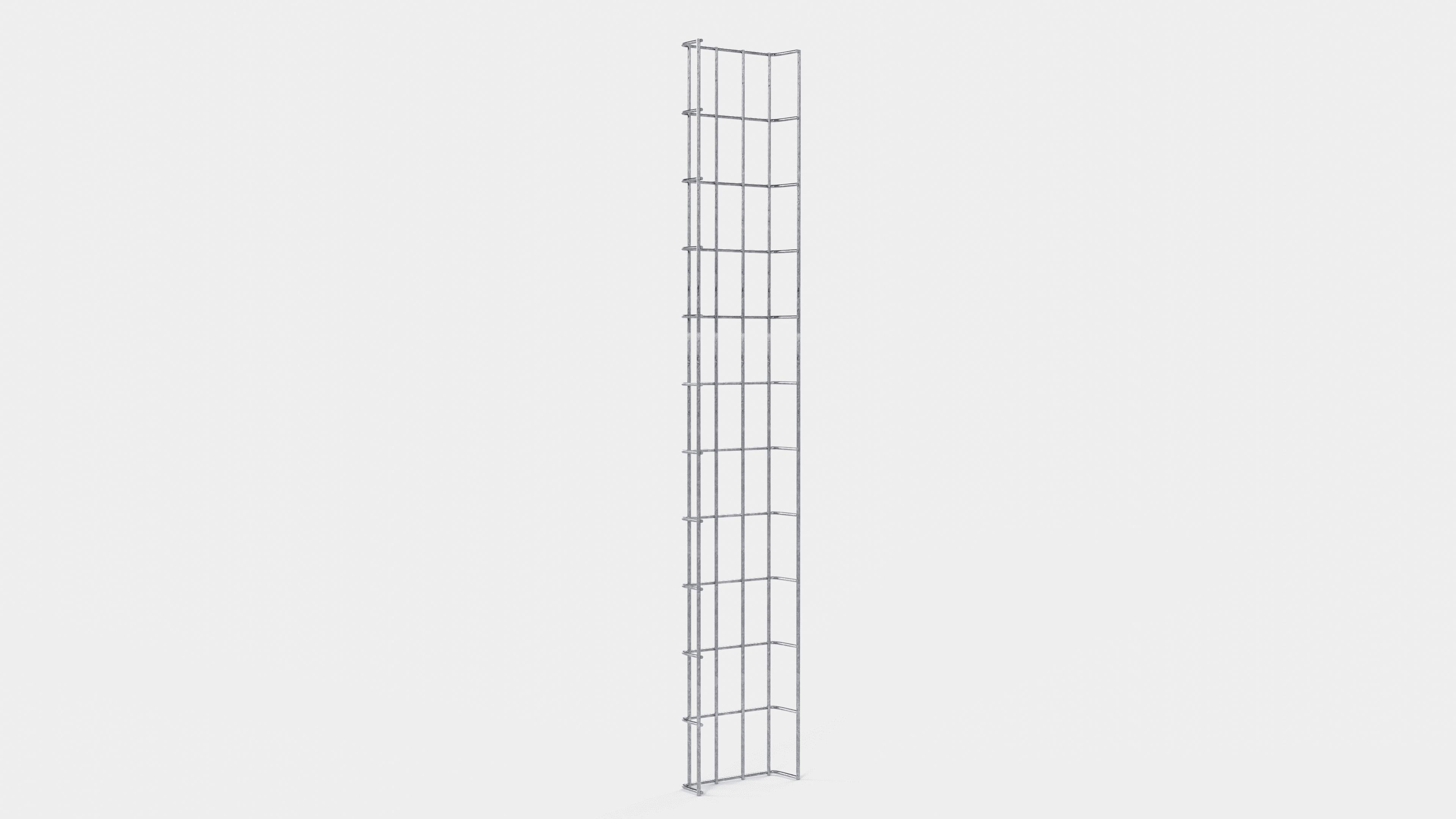 Altura do duto de cabos 110 cm, profundidade 5 cm, tamanho da malha 5 x 10 cm