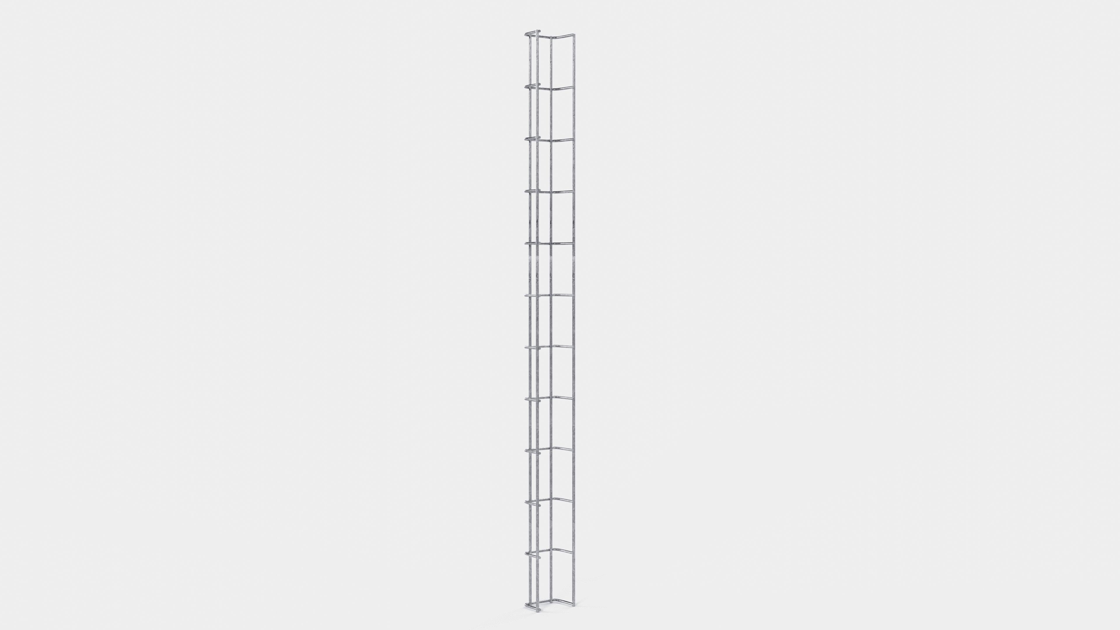 Altura do duto de cabos 110 cm, profundidade 5 cm, tamanho da malha 5 x 10 cm