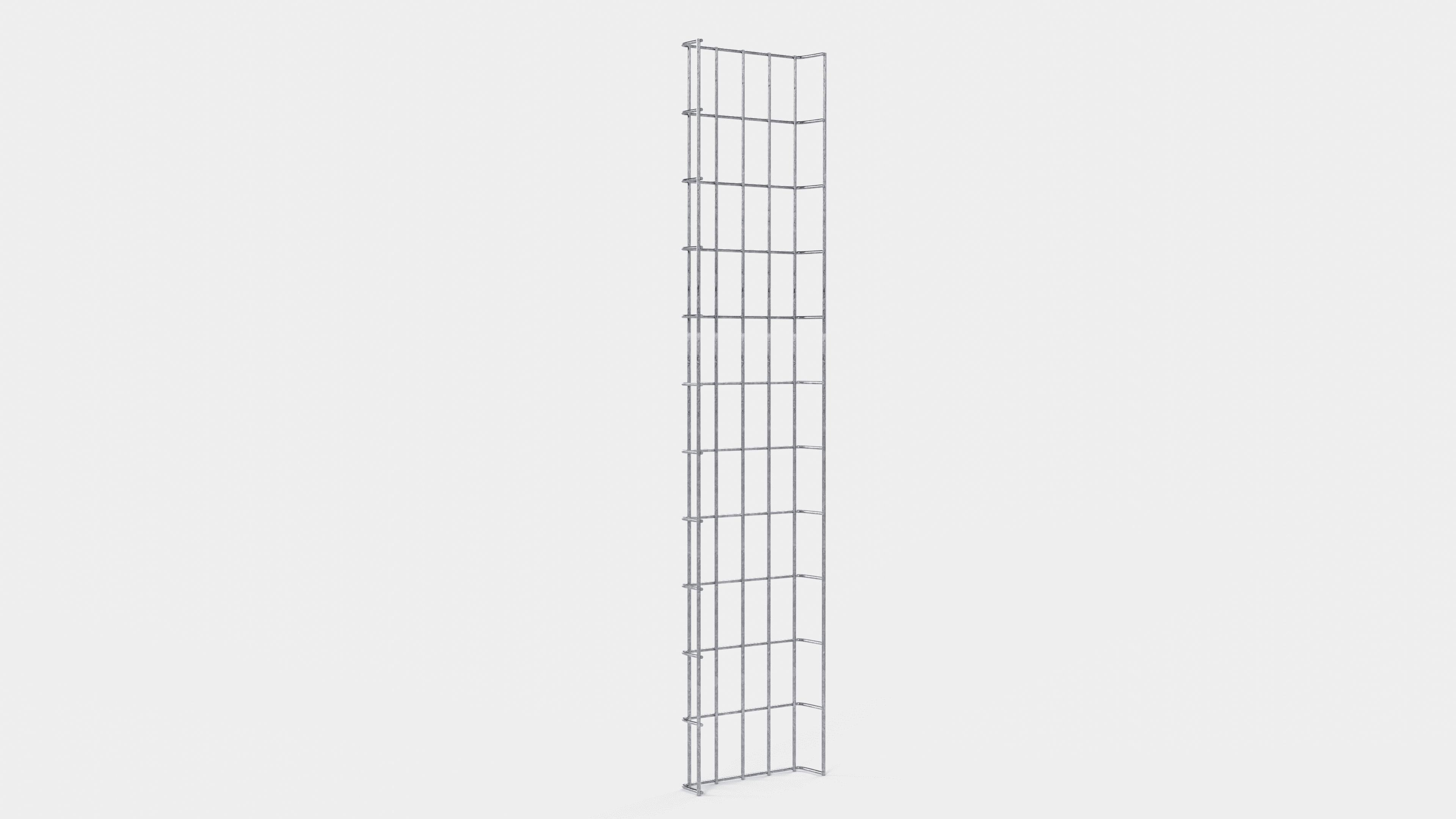 Altura do duto de cabos 110 cm, profundidade 5 cm, tamanho da malha 5 x 10 cm