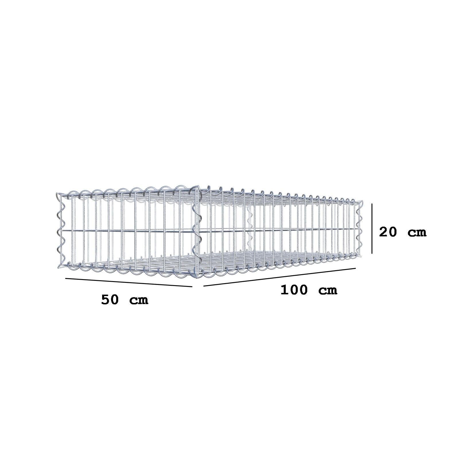 Gabion 100 cm x 20 cm x 50 cm (L x H x D), maskstorlek 5 cm x 10 cm, spiral