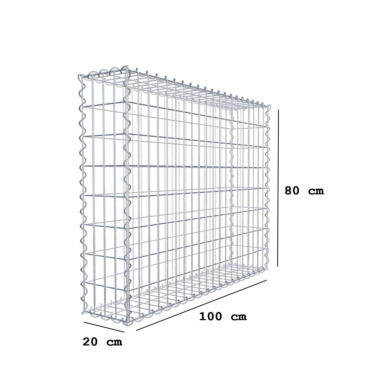 Schanskorf 100 cm x 80 cm x 20 cm (L x H x D), maaswijdte 5 cm x 10 cm, spiraalvormig