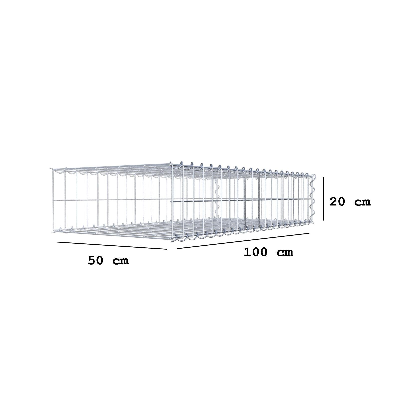 Gabion rapporté type 2 100 cm x 20 cm x 50 cm (L x H x P), mailles 5 cm x 10 cm, spirale