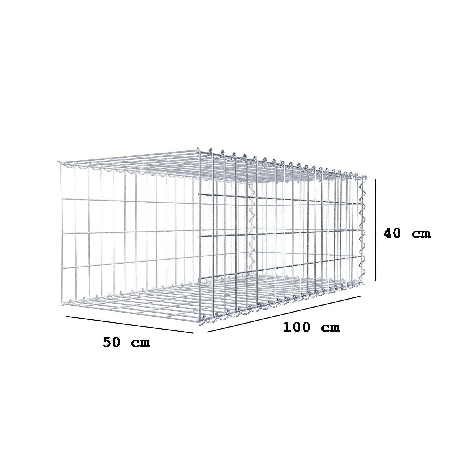 Gavión complementario tipo 2 100 cm x 40 cm x 50 cm (L x A x P), malla 5 cm x 10 cm, espiral