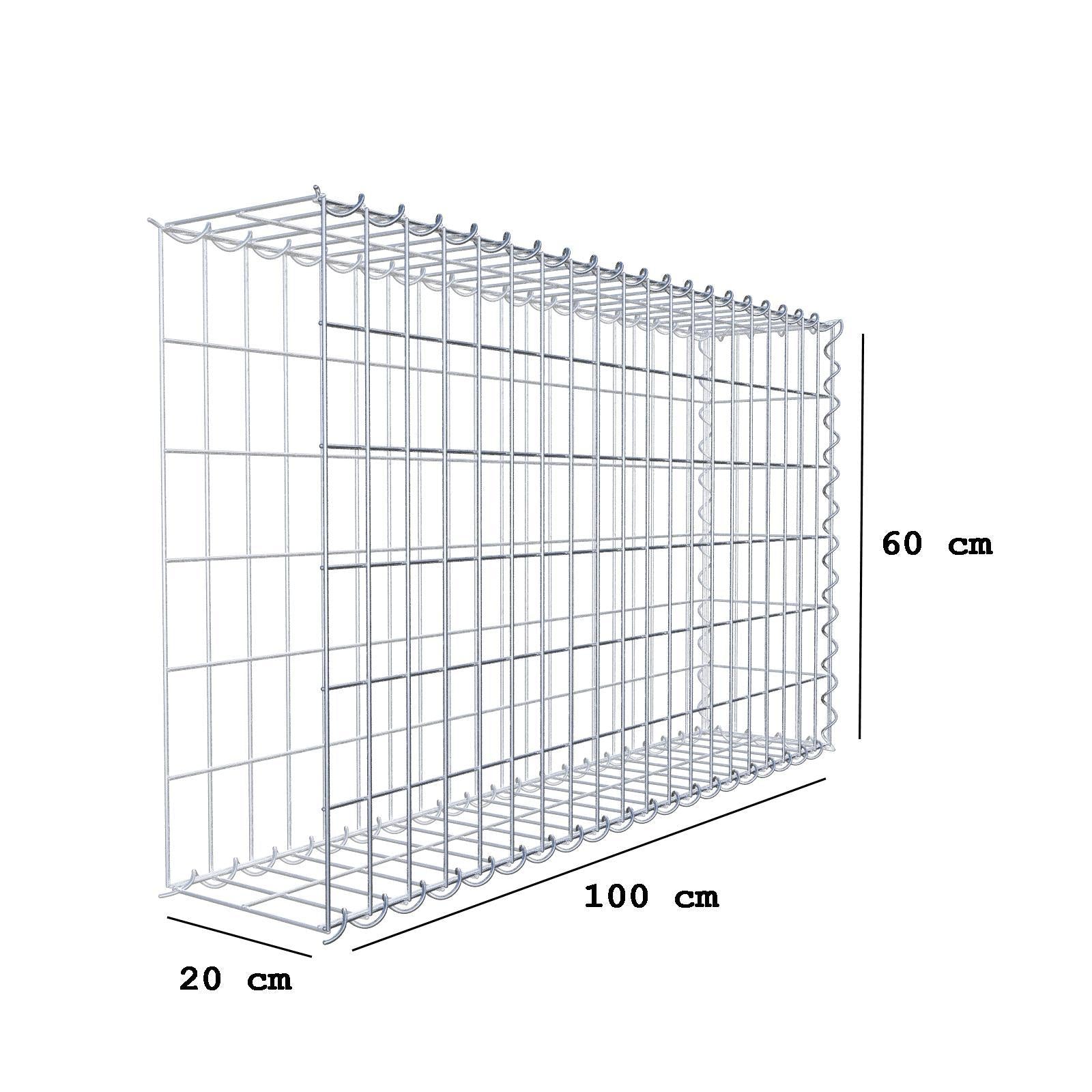 Opvokset gabion type 2 100 cm x 60 cm x 20 cm (L x H x D), maskestørrelse 5 cm x 10 cm, spiral