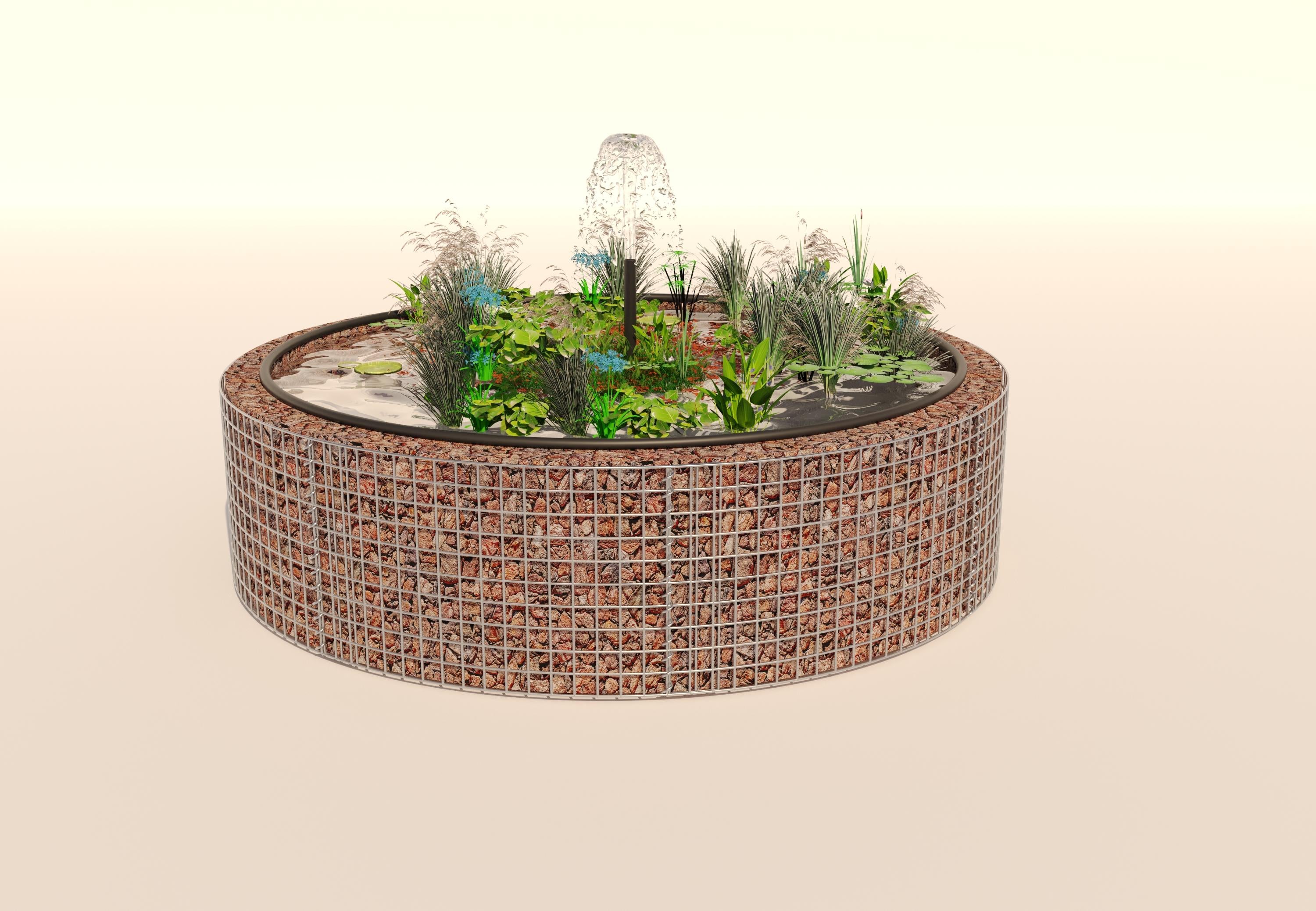 Gabion bassin surélevé rond, diamètre extérieur 202 cm, hauteur 50 cm, mailles 5 x 5 cm, épaisseur de paroi 15 cm