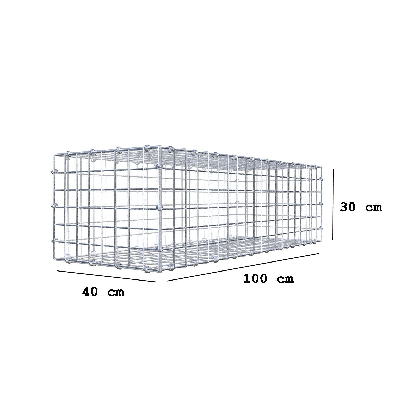 Gabion 100 cm x 30 cm x 40 cm (L x H x D), maskstorlek 5 x 5 cm, spiralring