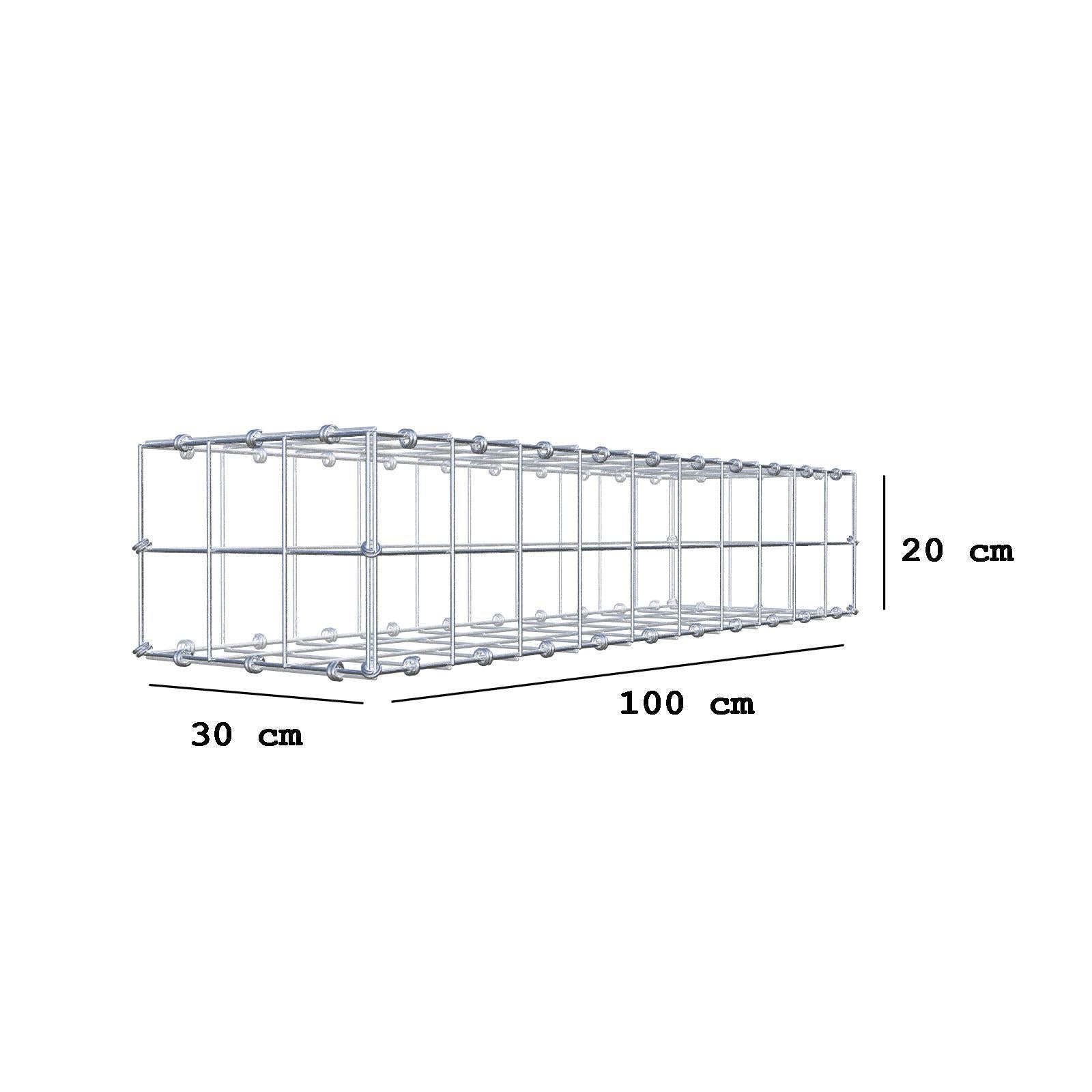 Gabione 100 cm x 20 cm x 30 cm (L x H x T), Maschenweite 10 x 10 cm, Spiralring