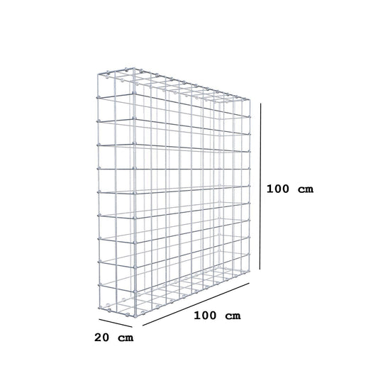 Gabion 100 cm x 100 cm x 20 cm (L x H x D), maskestørrelse 10 x 10 cm, spiralring