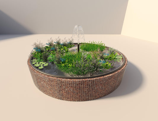 Estanque elevado de gaviones, redondo, diámetro exterior 472 cm, altura 80 cm, malla 5 x 5 cm, espesor de pared 15 cm