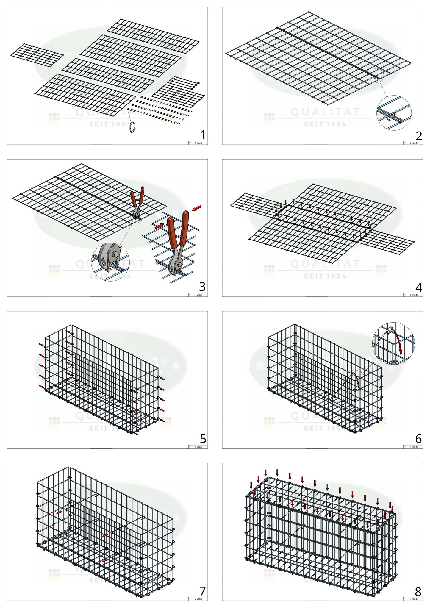 Gabion 50 cm x 50 cm x 20 cm (L x H x P), mailles 5 cm x 10 cm, anneau en C