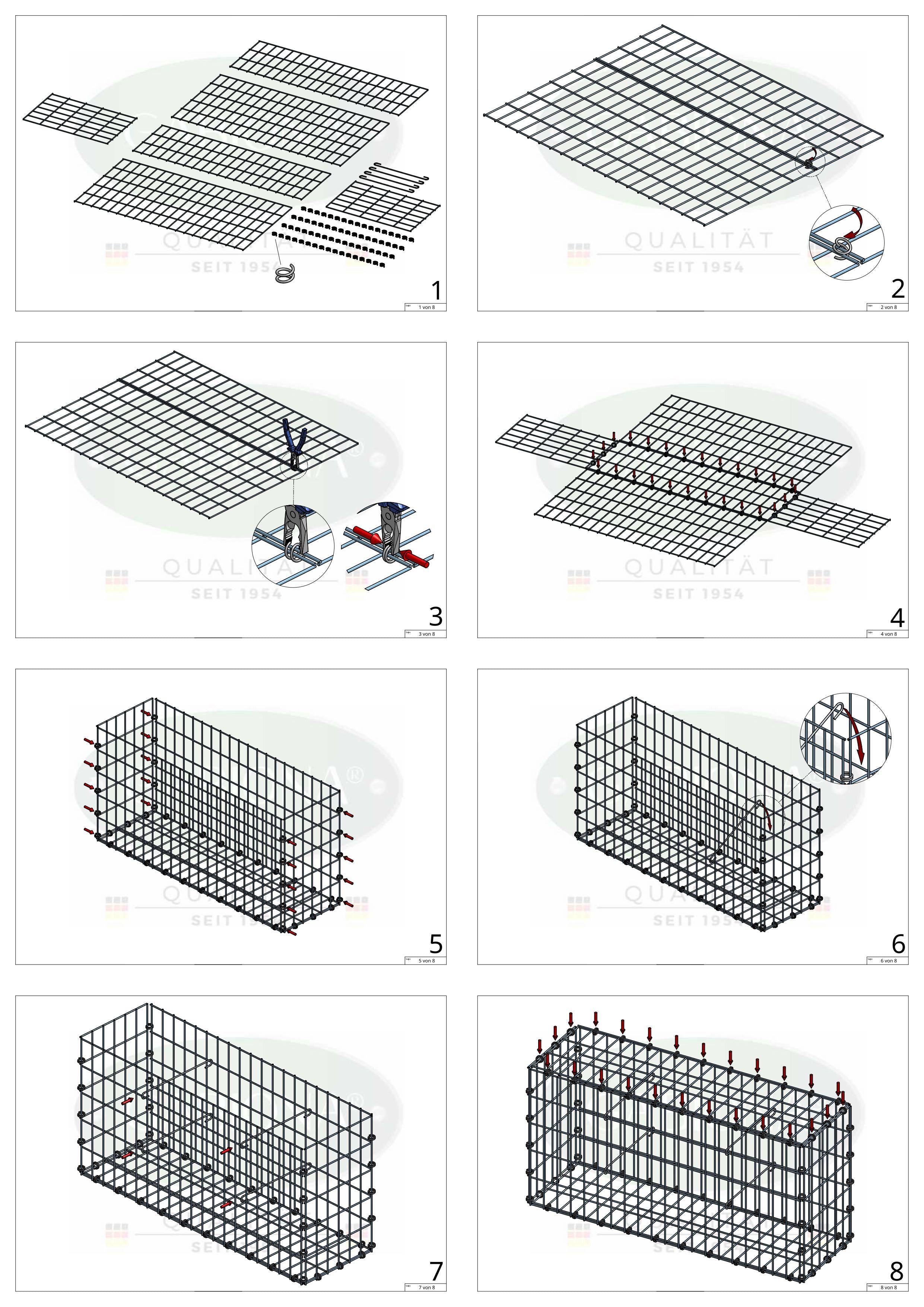 Gabion 100 cm x 30 cm x 50 cm (L x H x P), mailles 5 x 10 cm, anneau en spirale