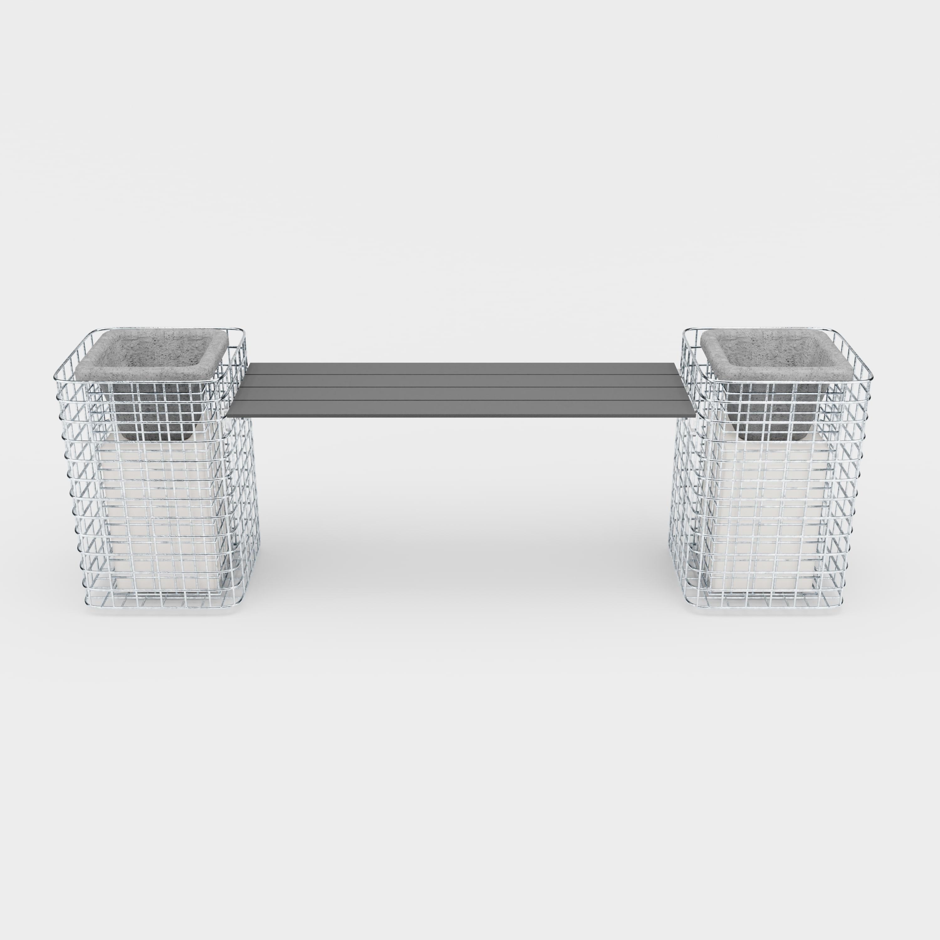 Tuinbank 2 bloempilaren - 200 x 62 x 42 ( L x H x D) MW 5 x 5 cm thermisch verzinkt, met gerecycled bovenblad in antraciet