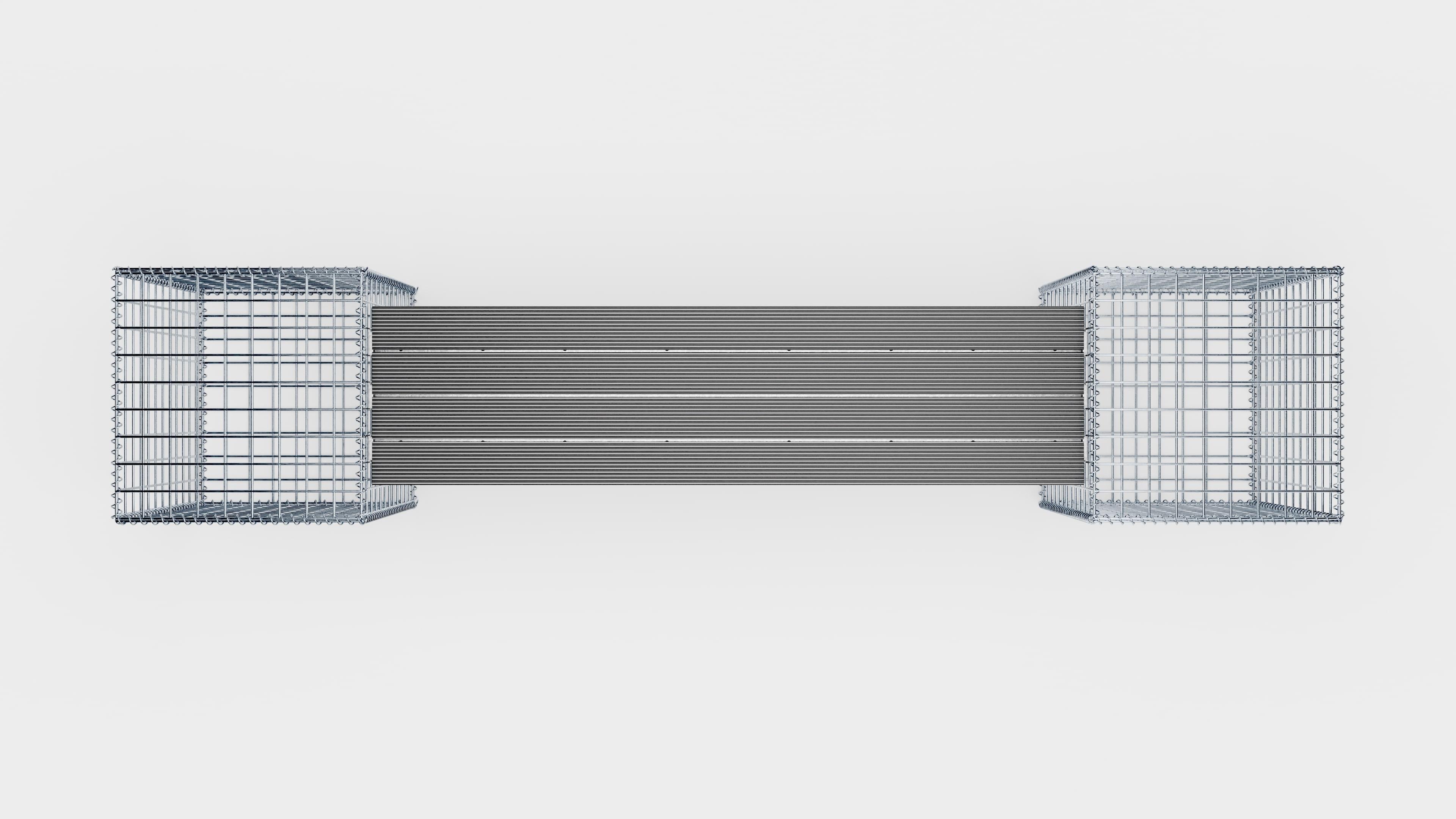 Gabionbänk med 2 spiralgabioner, 205 cm långa x 60 cm höga x 40 cm djupa, galvaniserade, MW 5 x 5 cm, med återvunnen topp i antracit