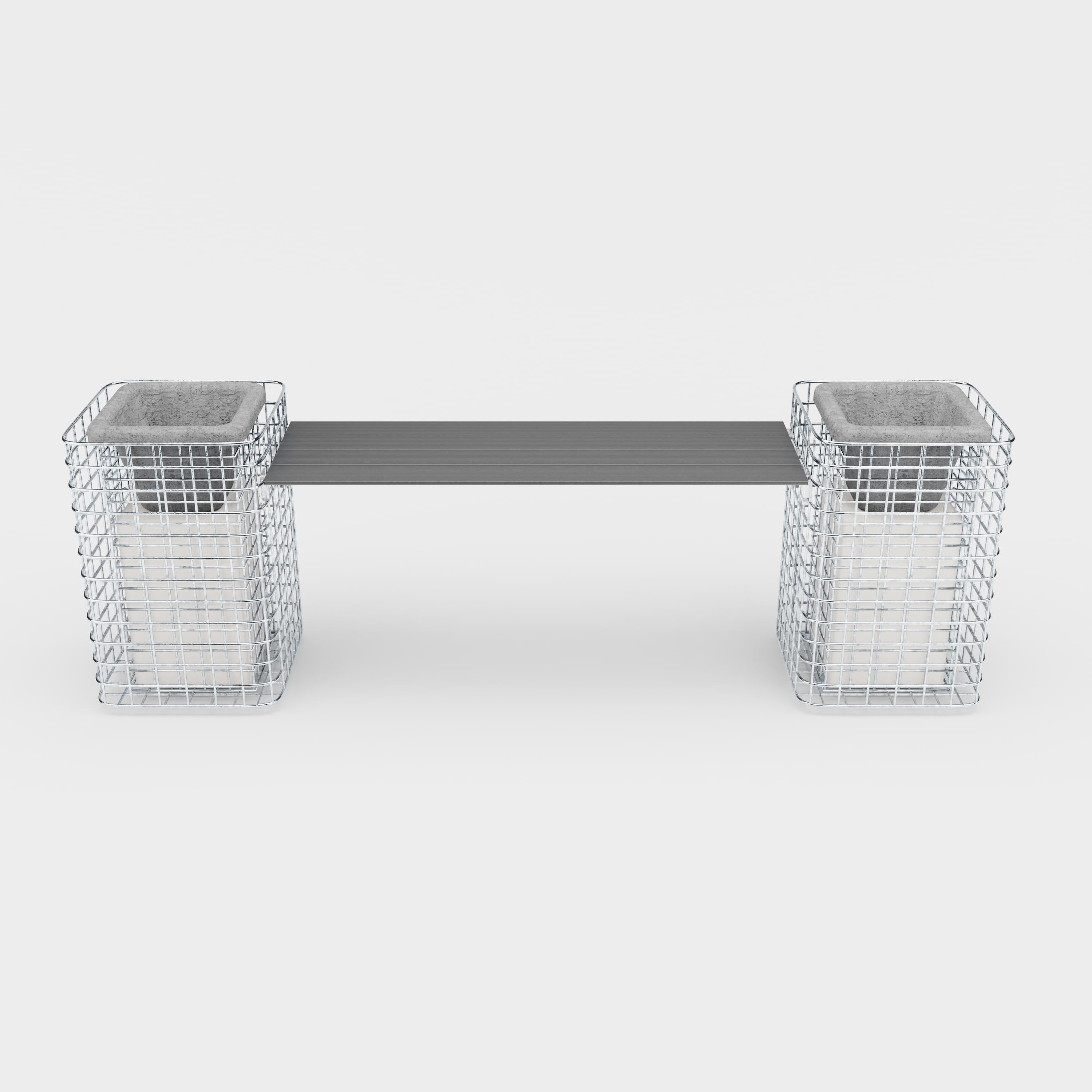 Tuinbank 2 bloempilaren - 200 x 62 x 42 ( L x H x D) MW 5 x 5 cm thermisch verzinkt, met gerecycled bovenblad in antraciet