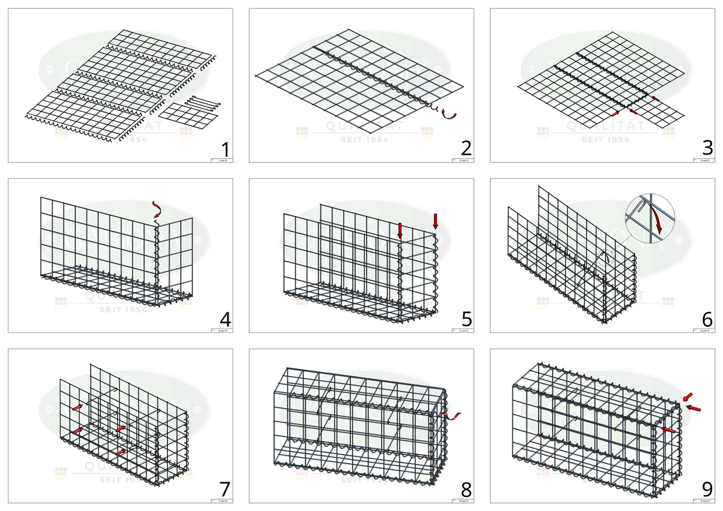 Extra gabion typ 2 100 cm x 70 cm x 40 cm (L x H x D), maskstorlek 10 cm x 10 cm, spiral