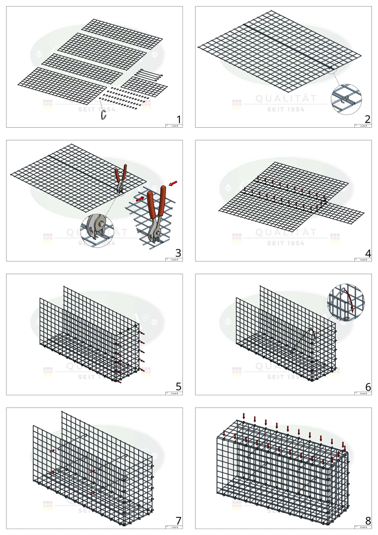 Typ 2 påbyggnadsgabion 100 cm x 20 cm x 40 cm (L x H x D), maskstorlek 5 cm x 5 cm, C-ring
