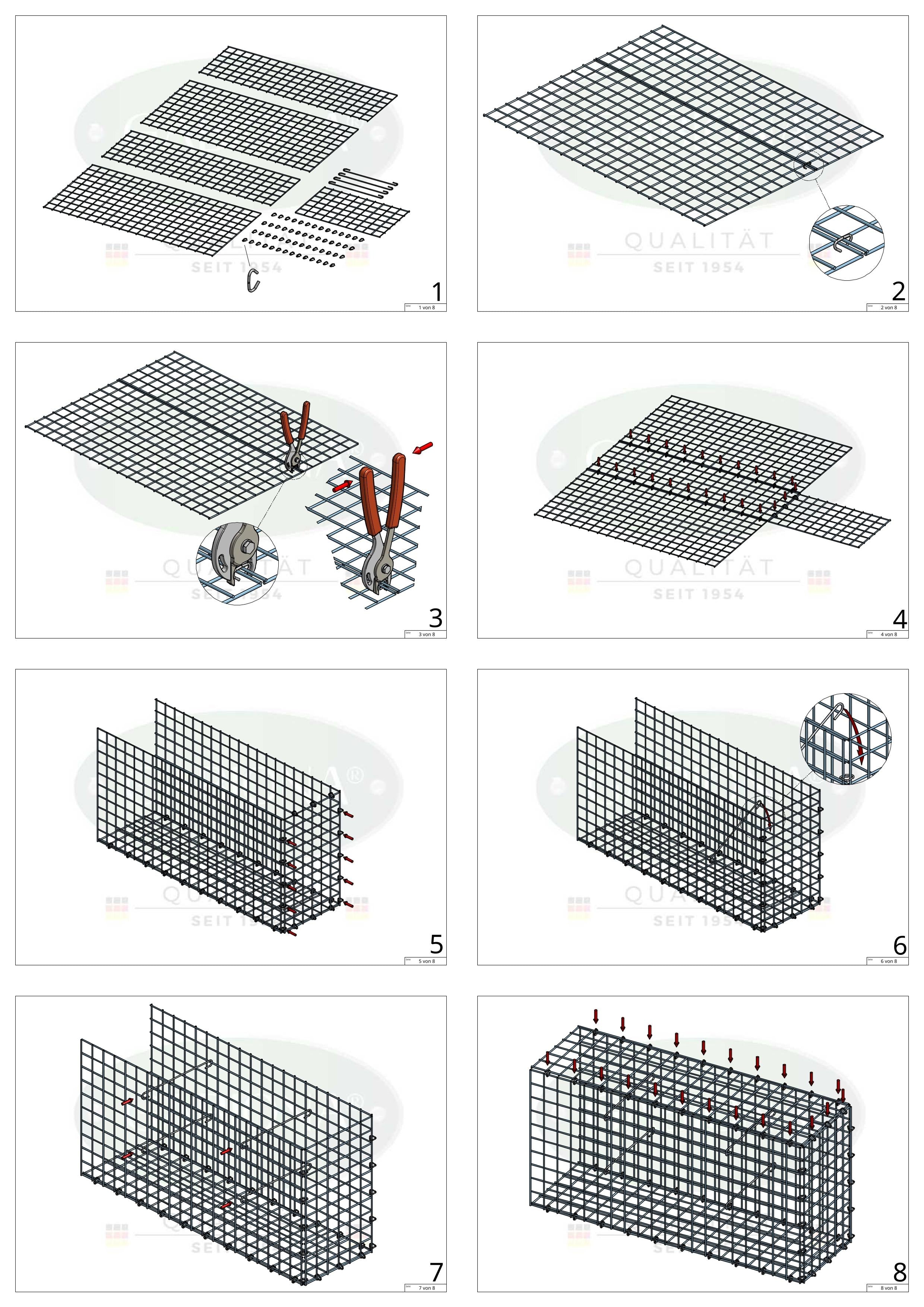 Typ 2 påbyggnadsgabion 100 cm x 70 cm x 30 cm (L x H x D), maskstorlek 5 cm x 5 cm, C-ring