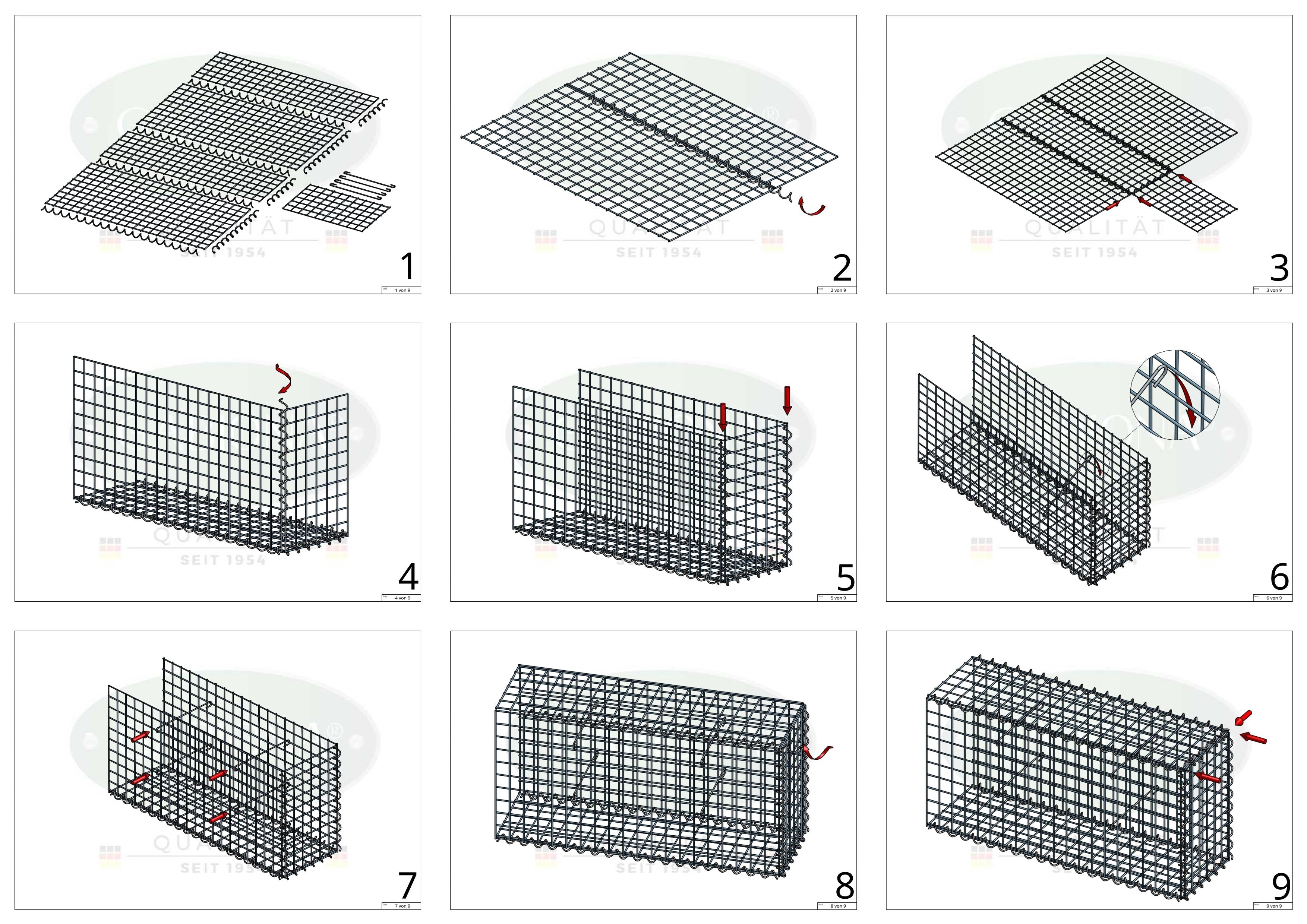Udvokset gabion type 2 100 cm x 60 cm x 20 cm (L x H x D), maskestørrelse 5 cm x 5 cm, spiral
