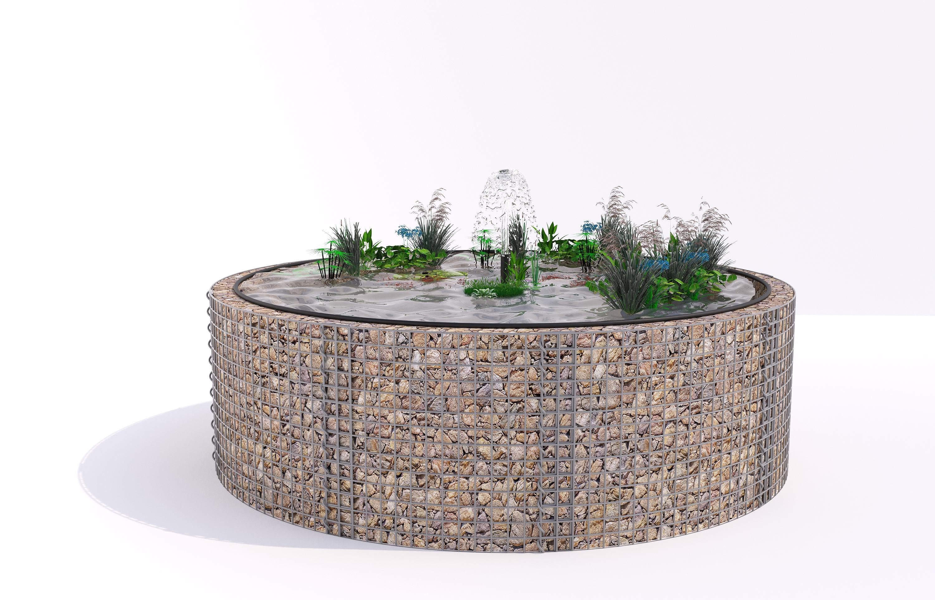 Gabion bassin surélevé rond, diamètre extérieur 262 cm, hauteur 80 cm, mailles 5 x 5 cm, épaisseur de paroi 15 cm