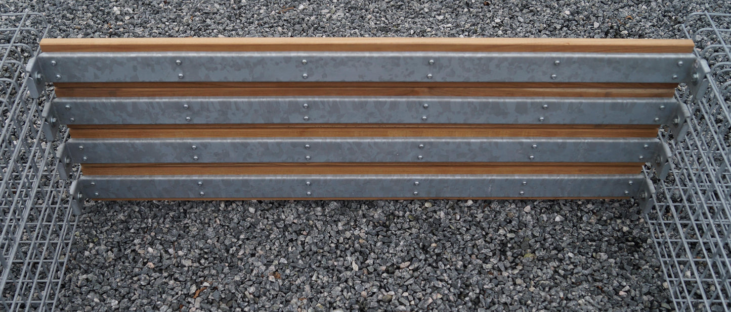 Garden bench with 2 gabions - Cumaru wood, 200 cm long x 60 cm high x 37 cm deep, galvanized, MW 5 x 5 cm