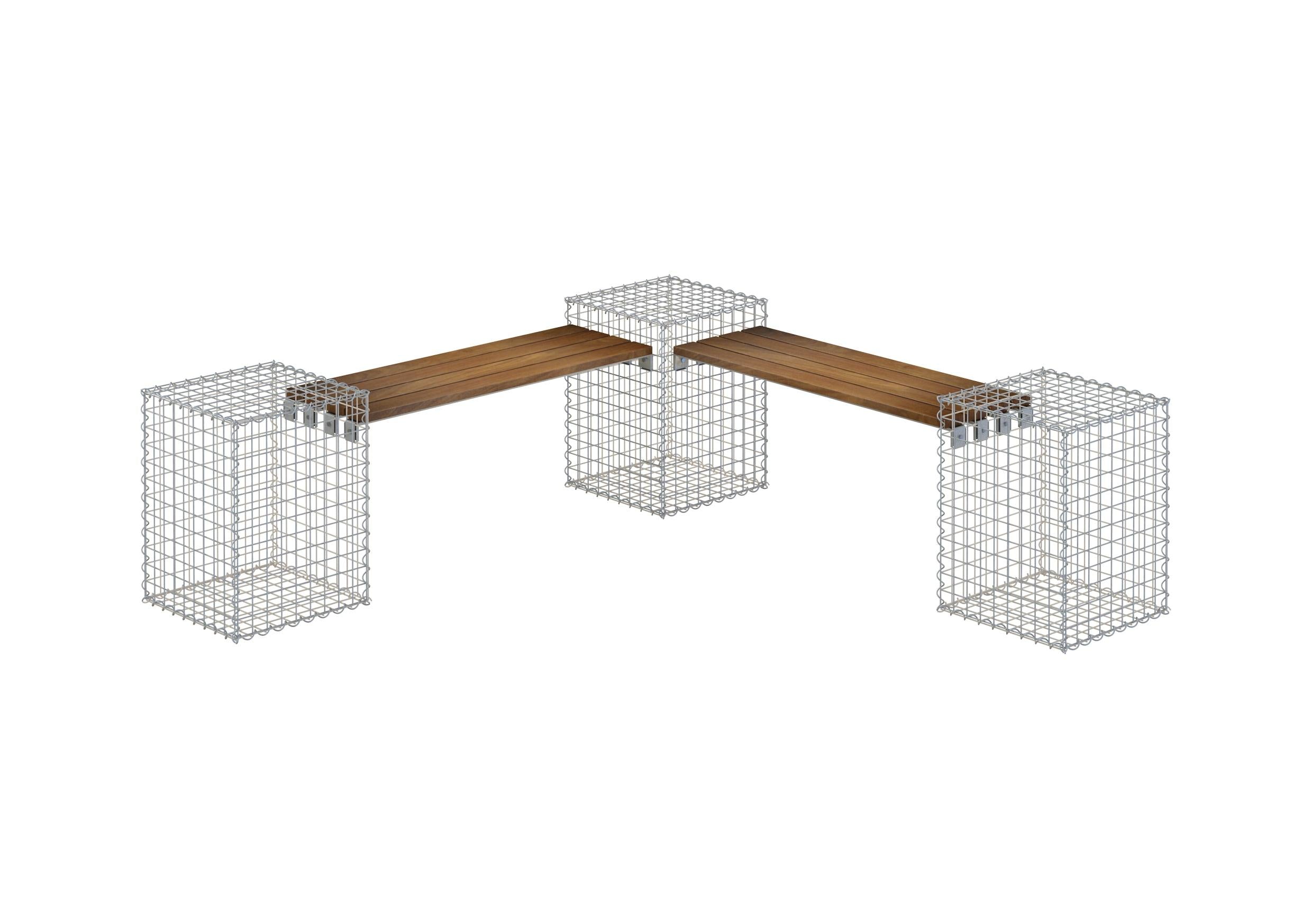 Banc de gabions avec 3 gabions en spirale en bois de Cumaru, 205 cm de longueur x 60 cm de hauteur x 37 cm de profondeur, galvanisé, MW 5 x 5 cm