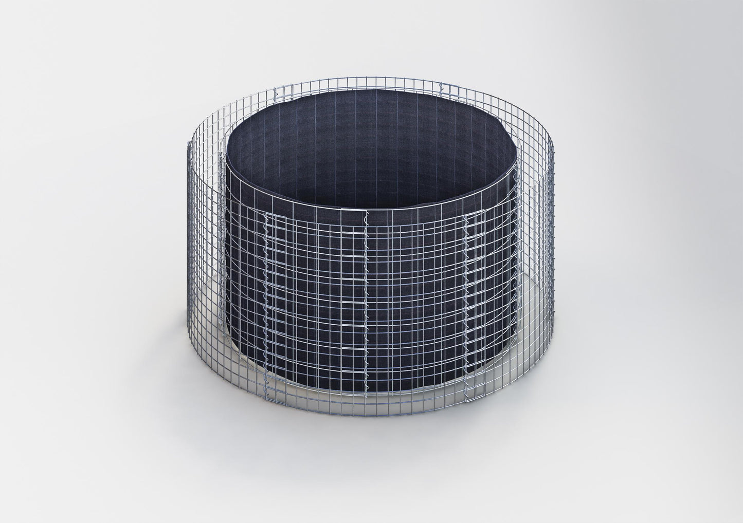 Letto rialzato rotondo, diametro esterno 172 cm, altezza 80 cm, dimensioni della rete 5 x 10 cm, spessore delle pareti 15 cm.