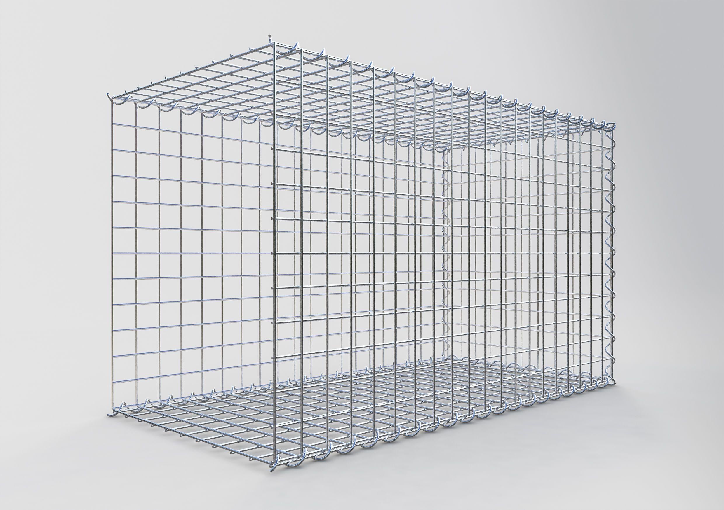 Opbouw schanskorf type 2 100 cm x 60 cm x 50 cm (L x H x D), maaswijdte 5 cm x 5 cm, spiraalvormig