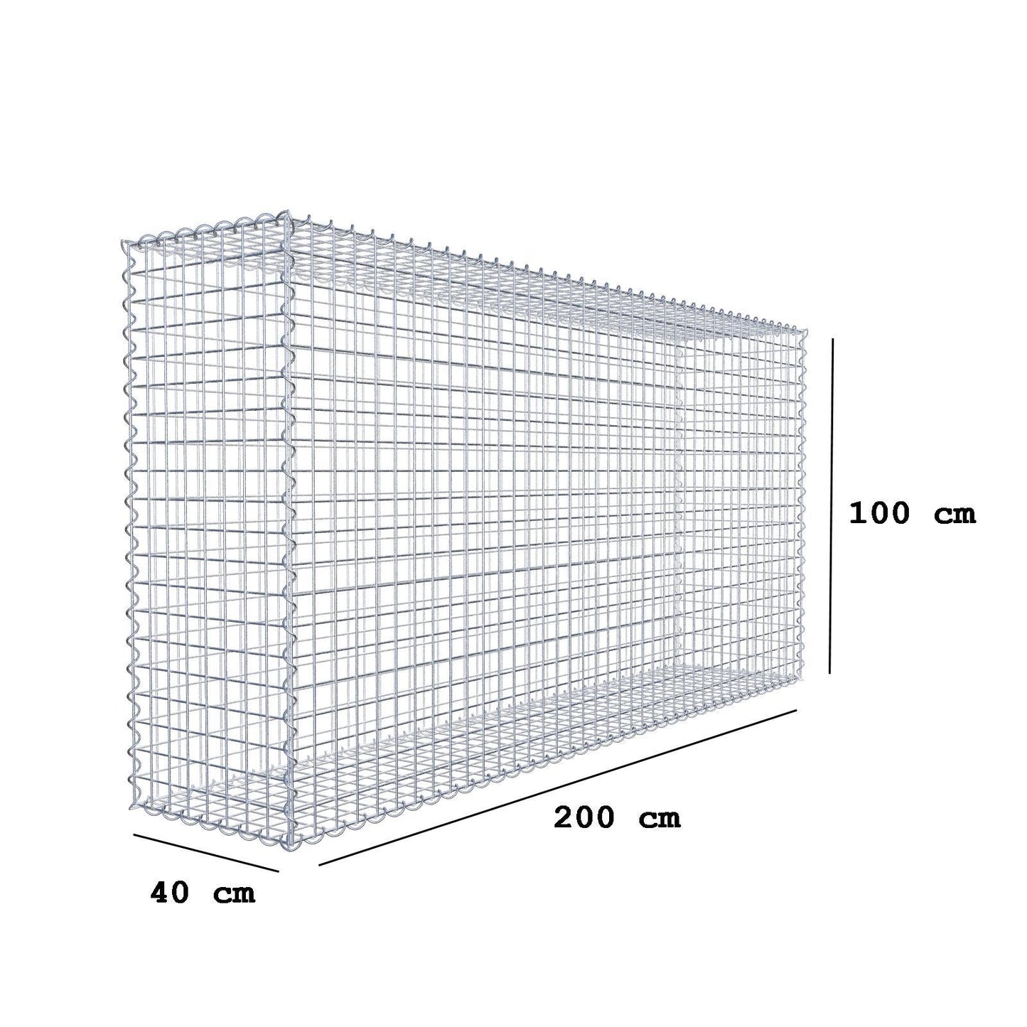 Gabbione 200 cm x 100 cm x 40 cm (L x H x P), maglia 5 cm x 5 cm, spirale