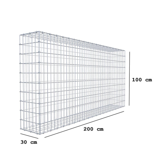 Gabion 200 cm x 100 cm x 30 cm (L x H x D), maskestørrelse 5 x 10 cm, spiralring