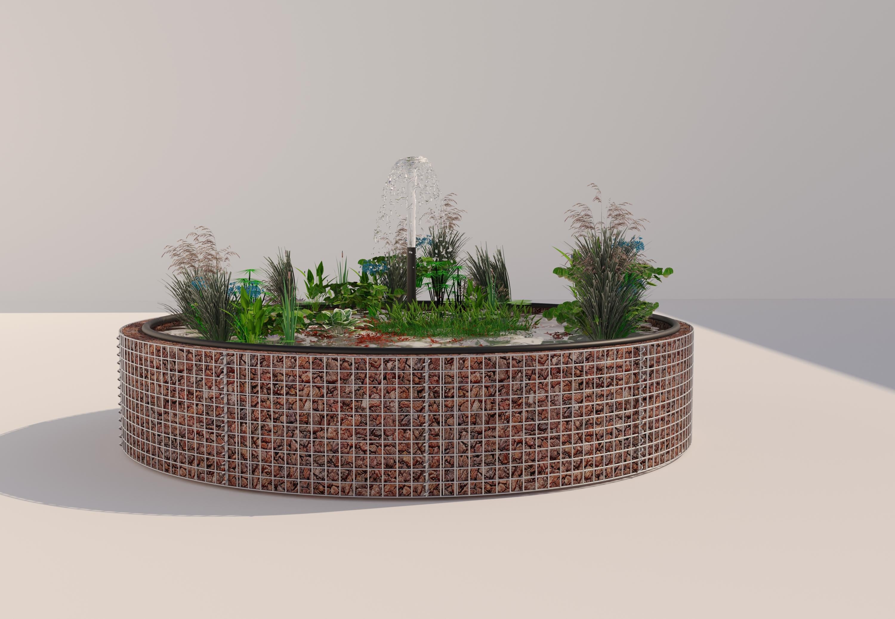 Gabion bassin surélevé rond, diamètre extérieur 232 cm, hauteur 50 cm, mailles 5 x 5 cm, épaisseur de paroi 15 cm