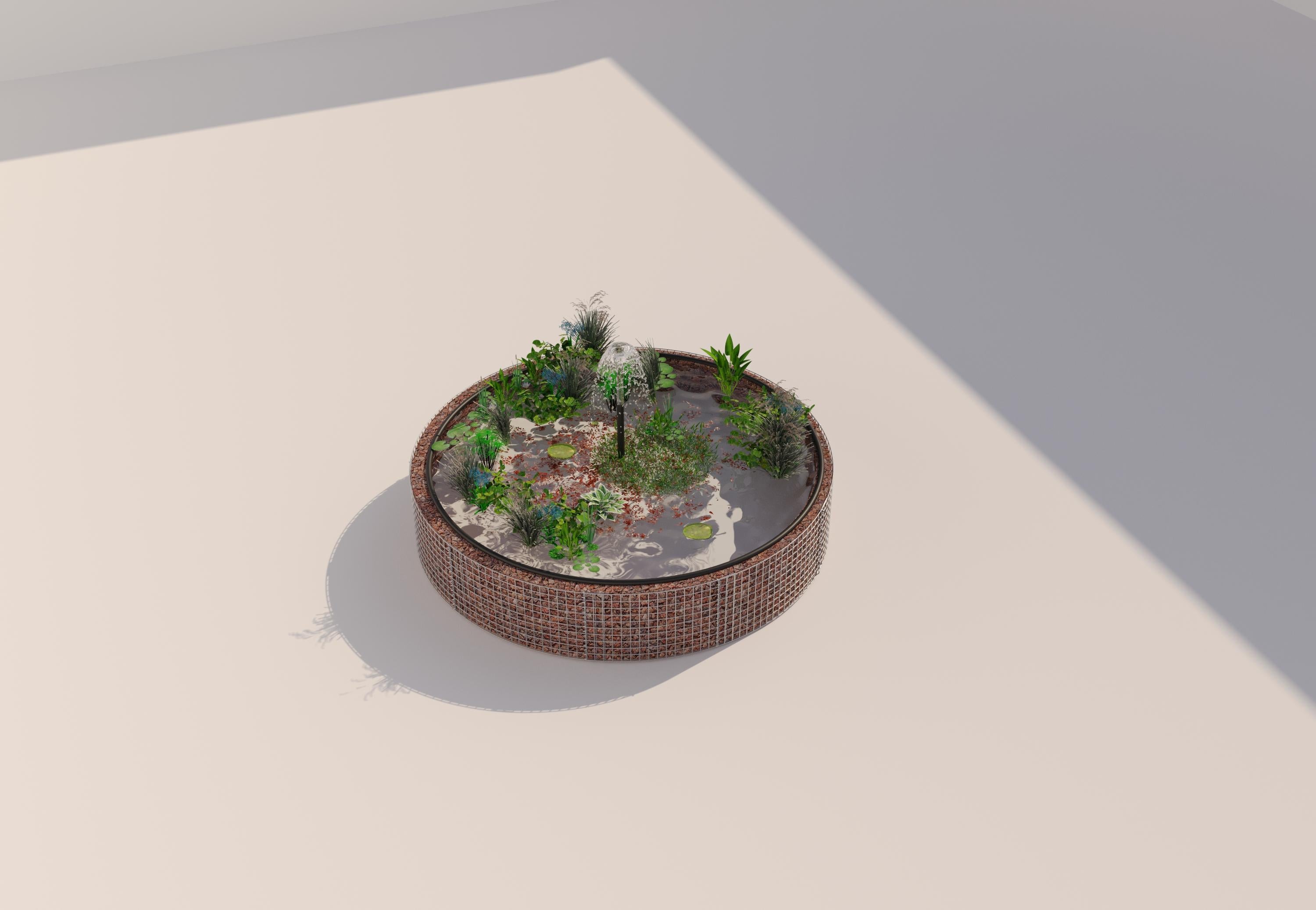 Gabion bassin surélevé rond, diamètre extérieur 232 cm, hauteur 50 cm, mailles 5 x 5 cm, épaisseur de paroi 15 cm