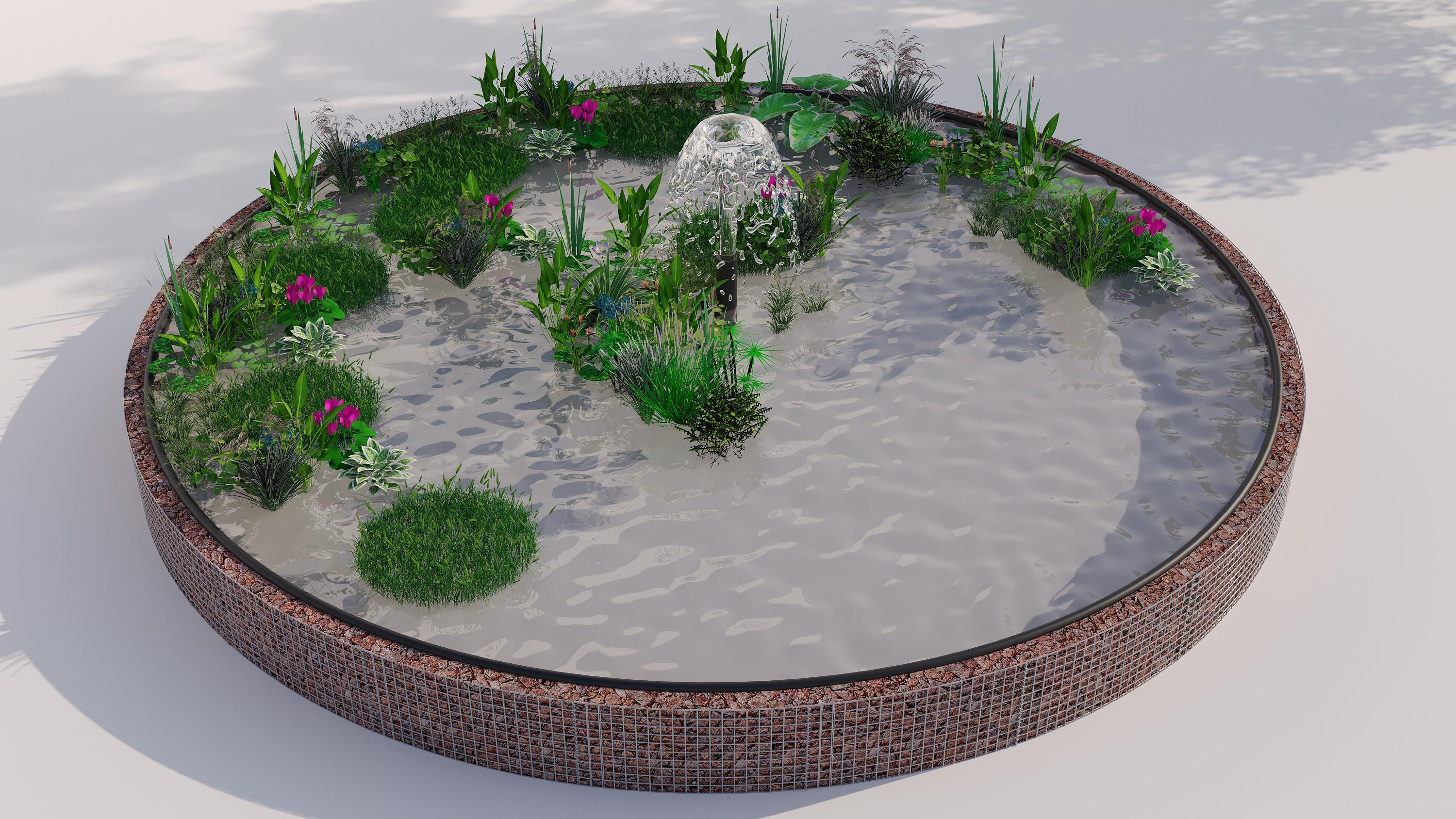 Gabion bassin surélevé rond, diamètre extérieur 292 cm, hauteur 50 cm, mailles 5 x 5 cm, épaisseur de paroi 15 cm