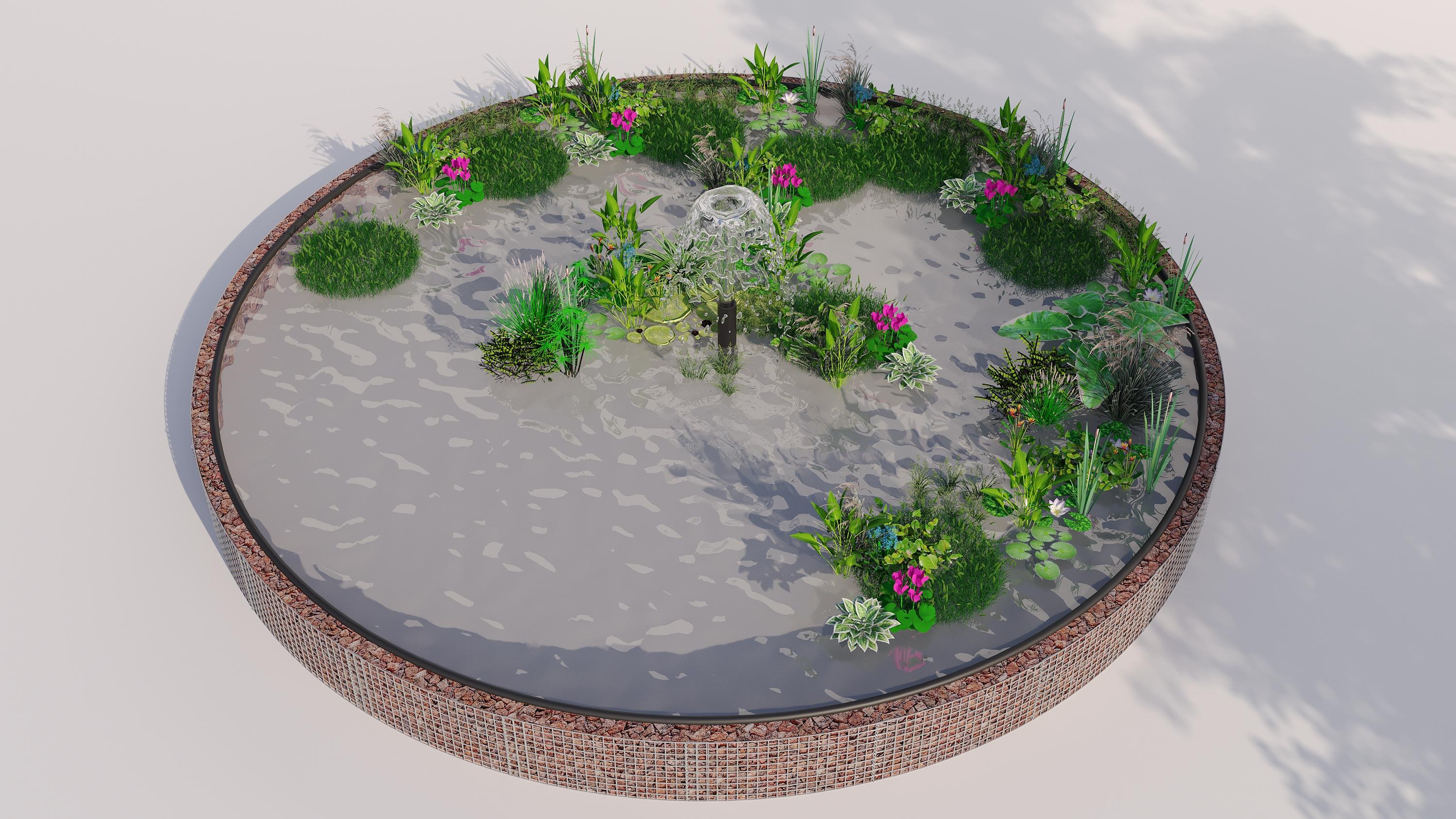 Gabion bassin surélevé rond, diamètre extérieur 292 cm, hauteur 50 cm, mailles 5 x 5 cm, épaisseur de paroi 15 cm