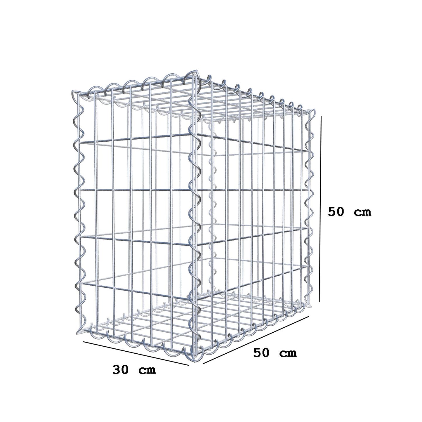 Gabion 50 cm x 50 cm x 30 cm (L x H x D), maskestørrelse 5 cm x 10 cm, spiral