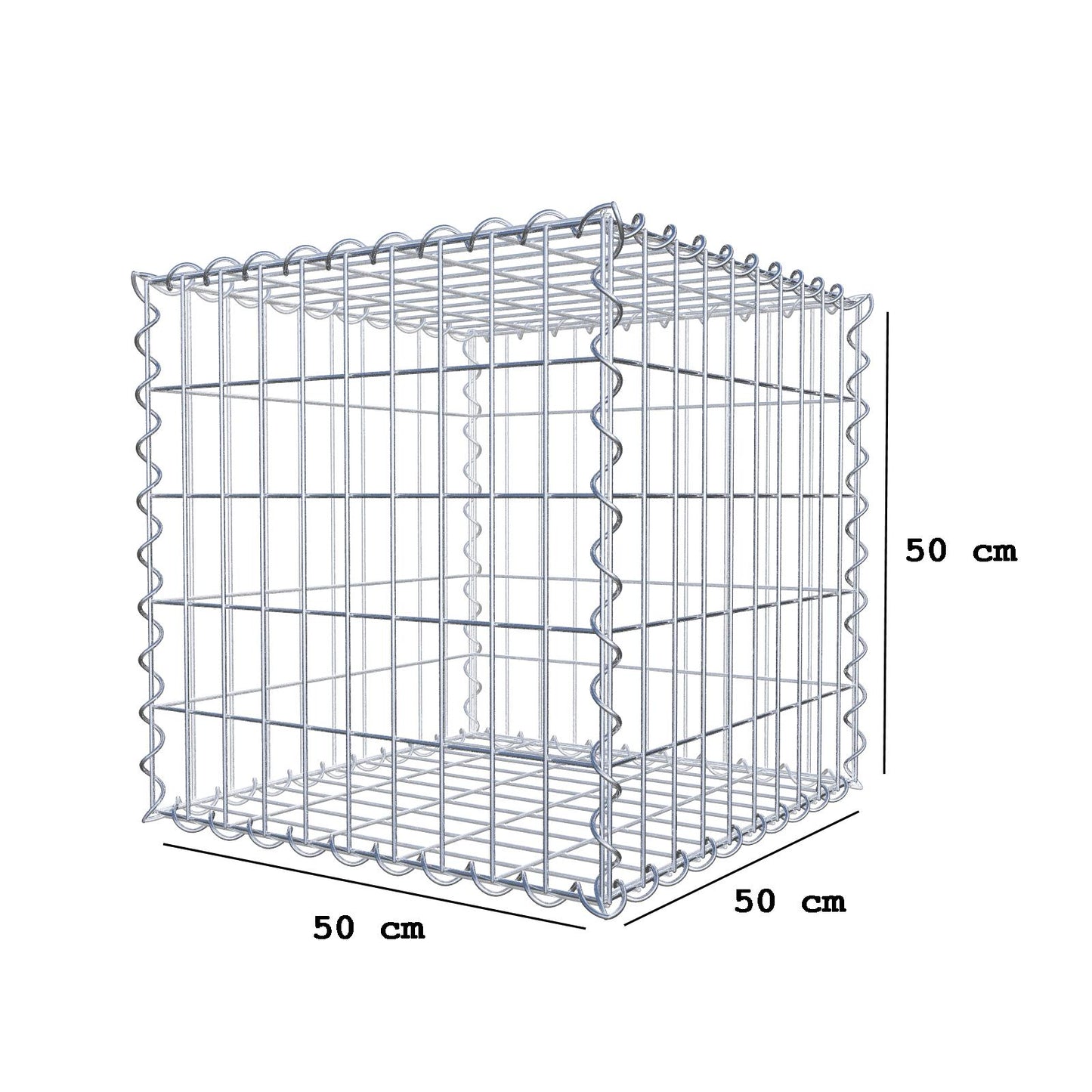 Gabion 50 cm x 50 cm x 50 cm (L x H x D), mesh size 5 cm x 10 cm, spiral
