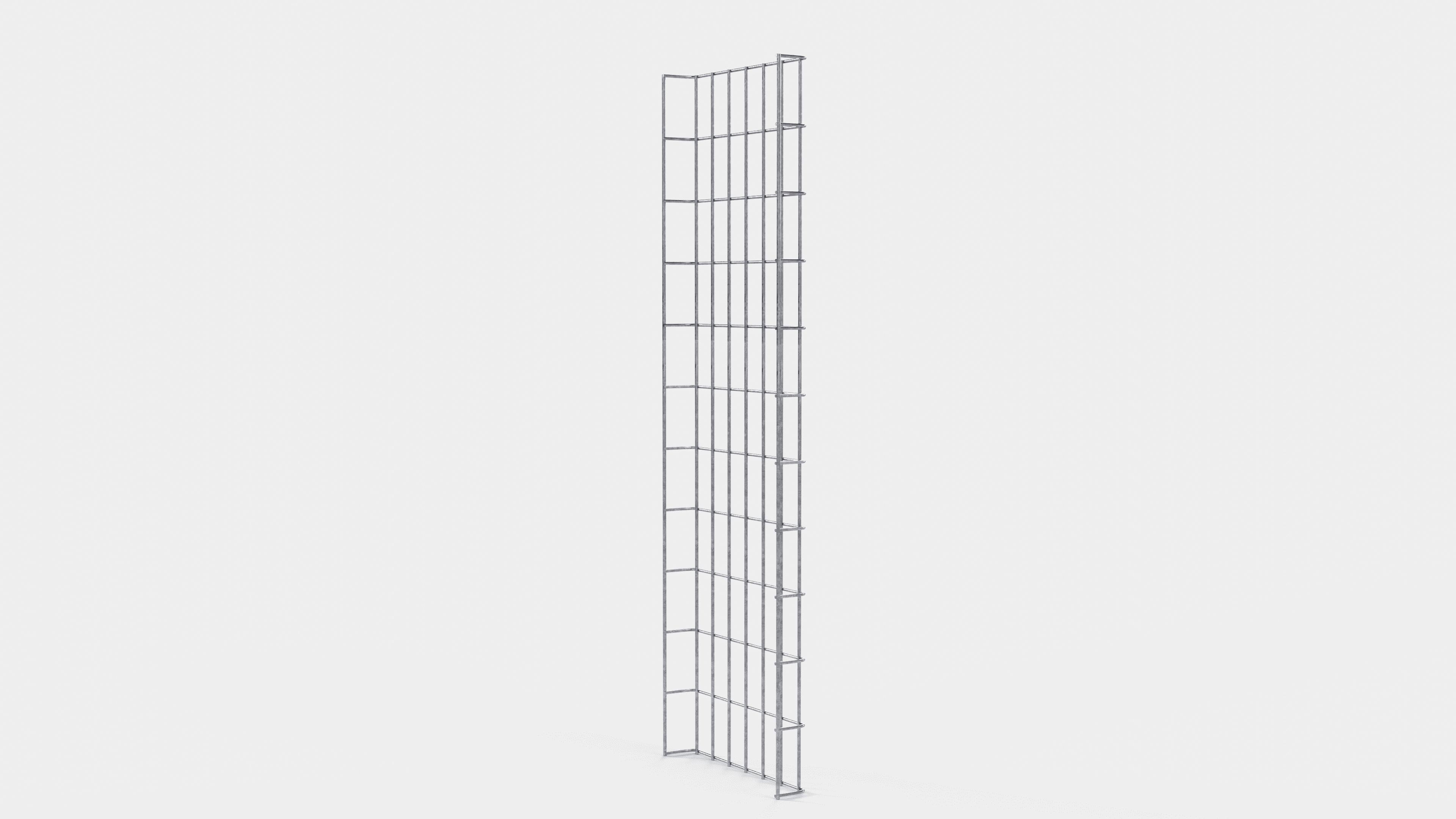 Altura do duto de cabos 110 cm, profundidade 5 cm, tamanho da malha 5 x 10 cm