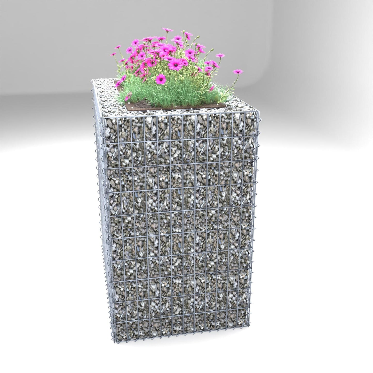 Lecho elevado rectangular 100 cm x 100 cm x 60 cm (L x A x P), malla 5 x 10 cm, espesor de pared 10 cm