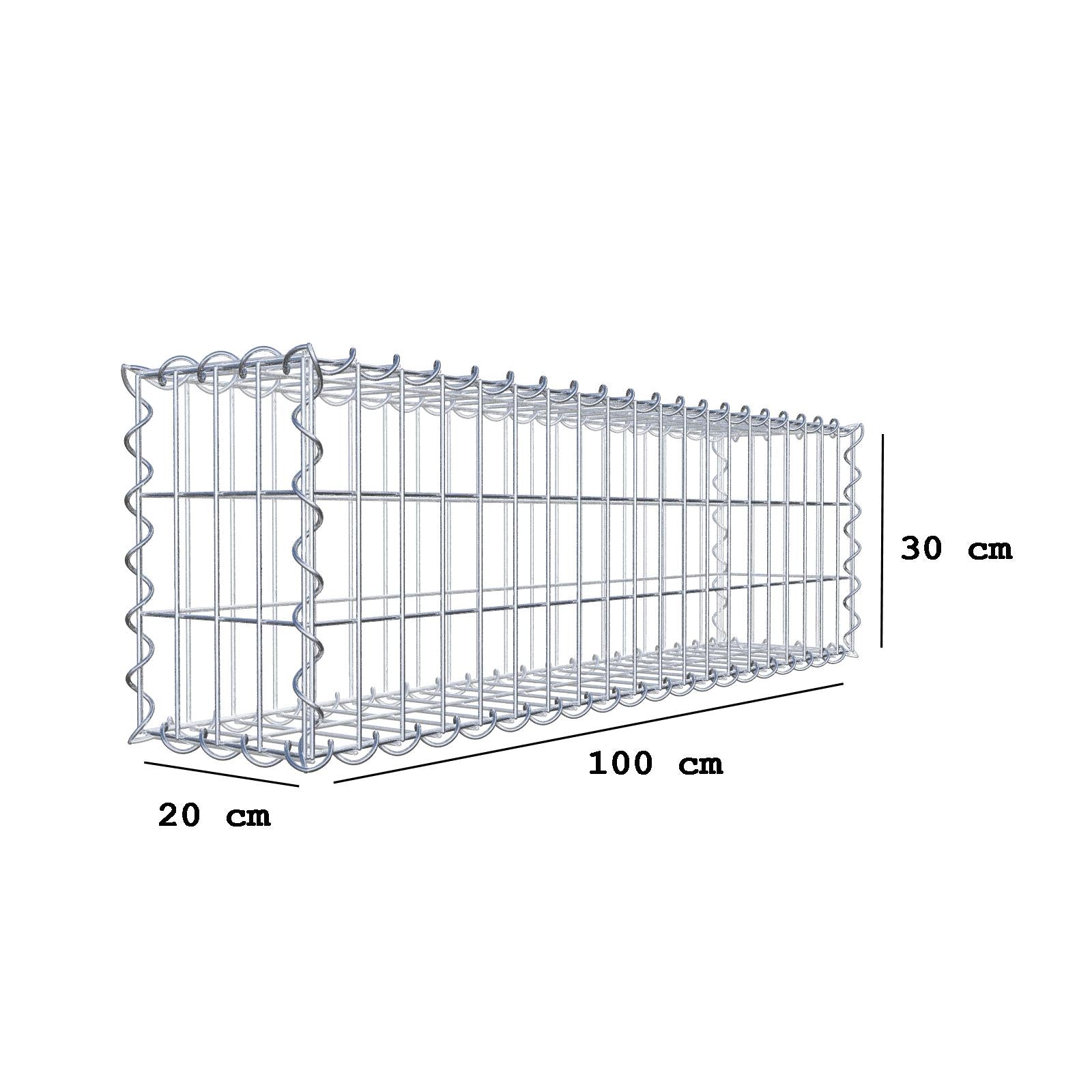 Gabion 100 cm x 30 cm x 20 cm (L x H x D), mesh size 5 cm x 10 cm, spiral