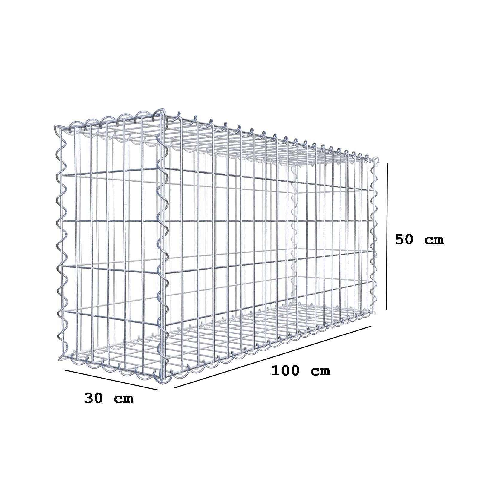 Gabion 100 cm x 50 cm x 30 cm (L x H x D), mesh size 5 cm x 10 cm, spiral