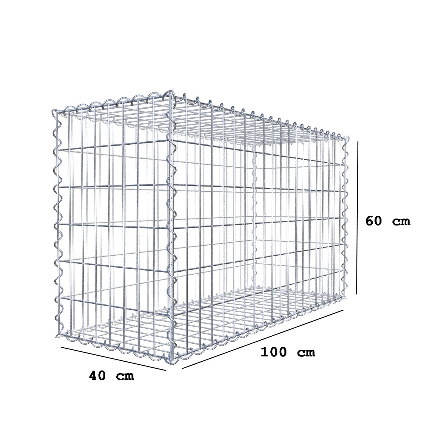 Gabion 100 cm x 60 cm x 40 cm (L x H x P), mailles 5 cm x 10 cm, spirale