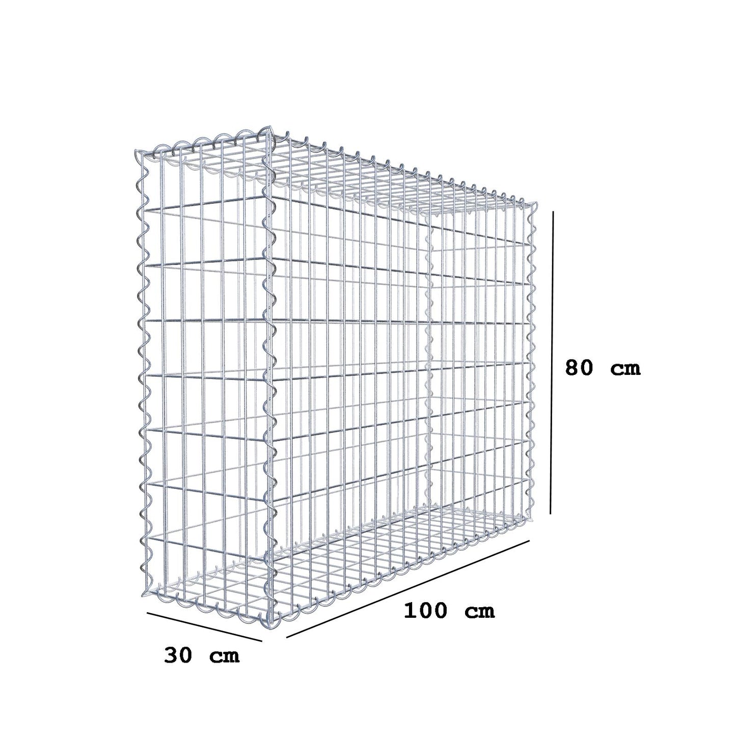 Gabion 100 cm x 80 cm x 30 cm (L x H x D), mesh size 5 cm x 10 cm, spiral