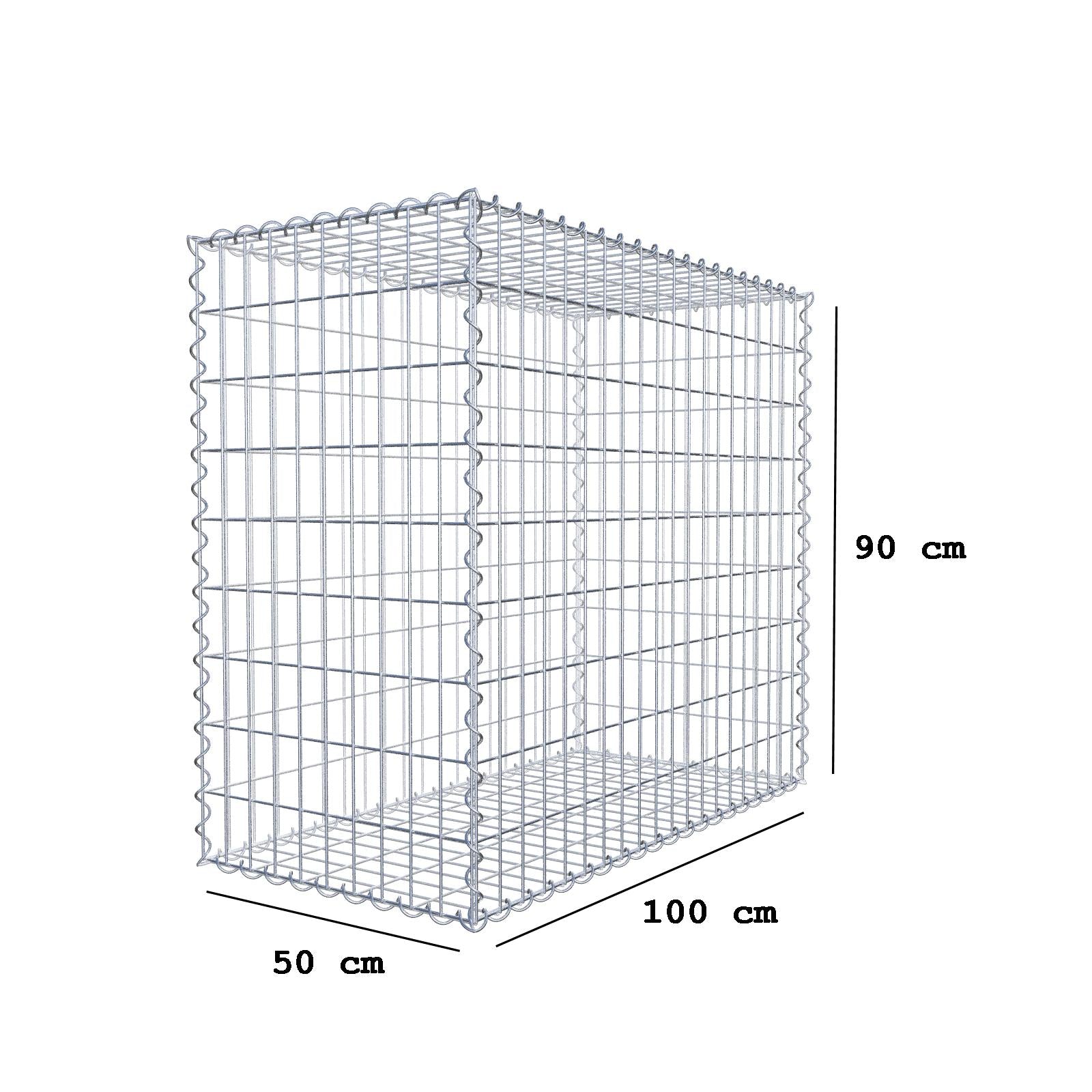 Gabion 100 cm x 90 cm x 50 cm (L x H x D), maskestørrelse 5 cm x 10 cm, spiral