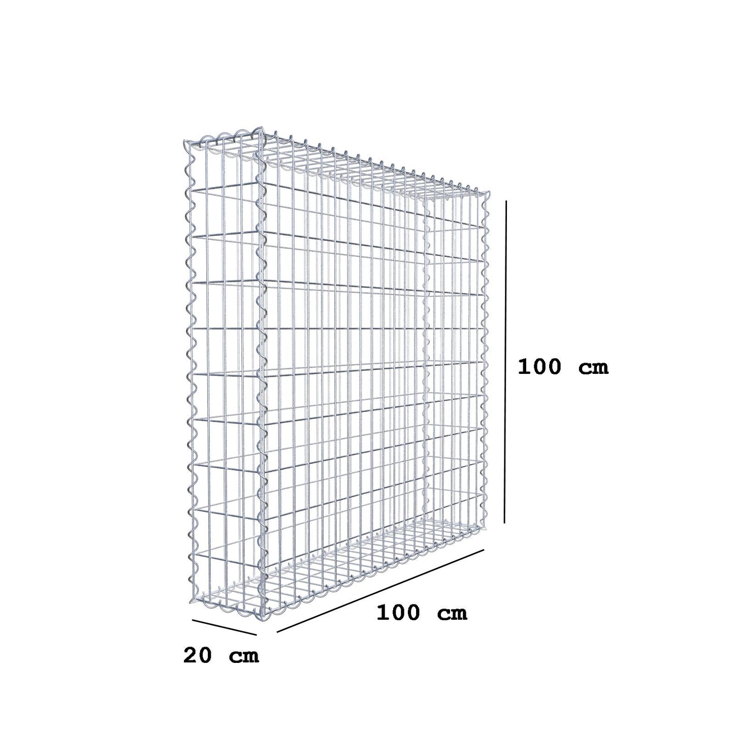 Gabion 100 cm x 100 cm x 20 cm (L x H x P), mailles 5 cm x 10 cm, spirale