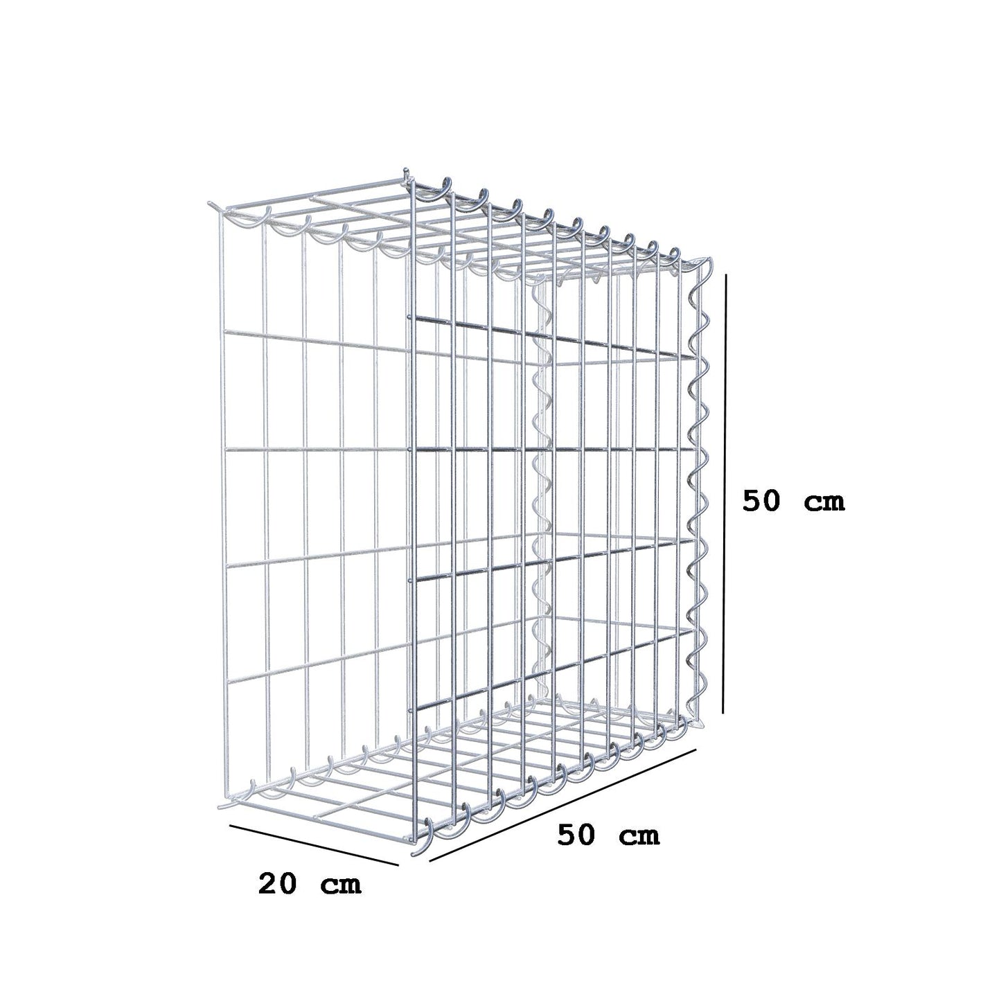 Gabion rapporté type 2 50 cm x 50 cm x 20 cm (L x H x P), mailles 5 cm x 10 cm, spirale