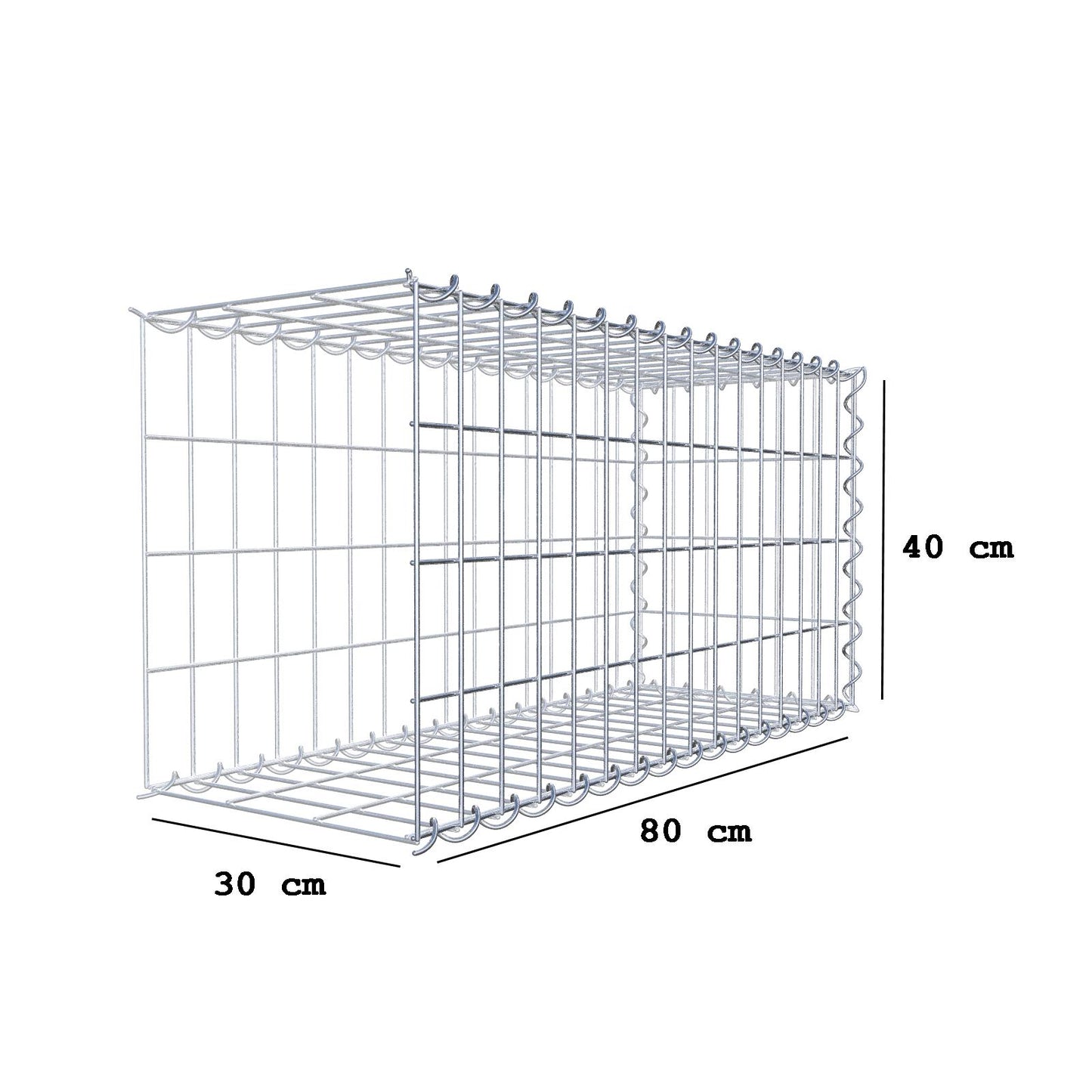 Gabião tipo 2 80 cm x 40 cm x 30 cm (C x A x P), malhagem 5 cm x 10 cm, espiral