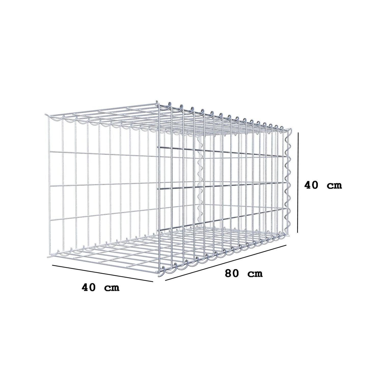 Gabion rapporté type 2 80 cm x 40 cm x 40 cm (L x H x P), mailles 5 cm x 10 cm, spirale