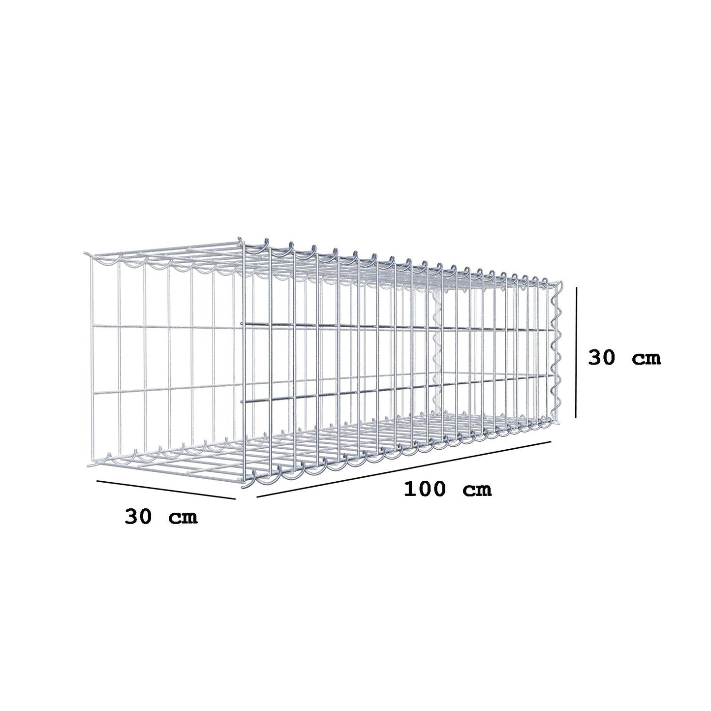 Gabion rapporté type 2 100 cm x 30 cm x 30 cm (L x H x P), mailles 5 cm x 10 cm, spirale