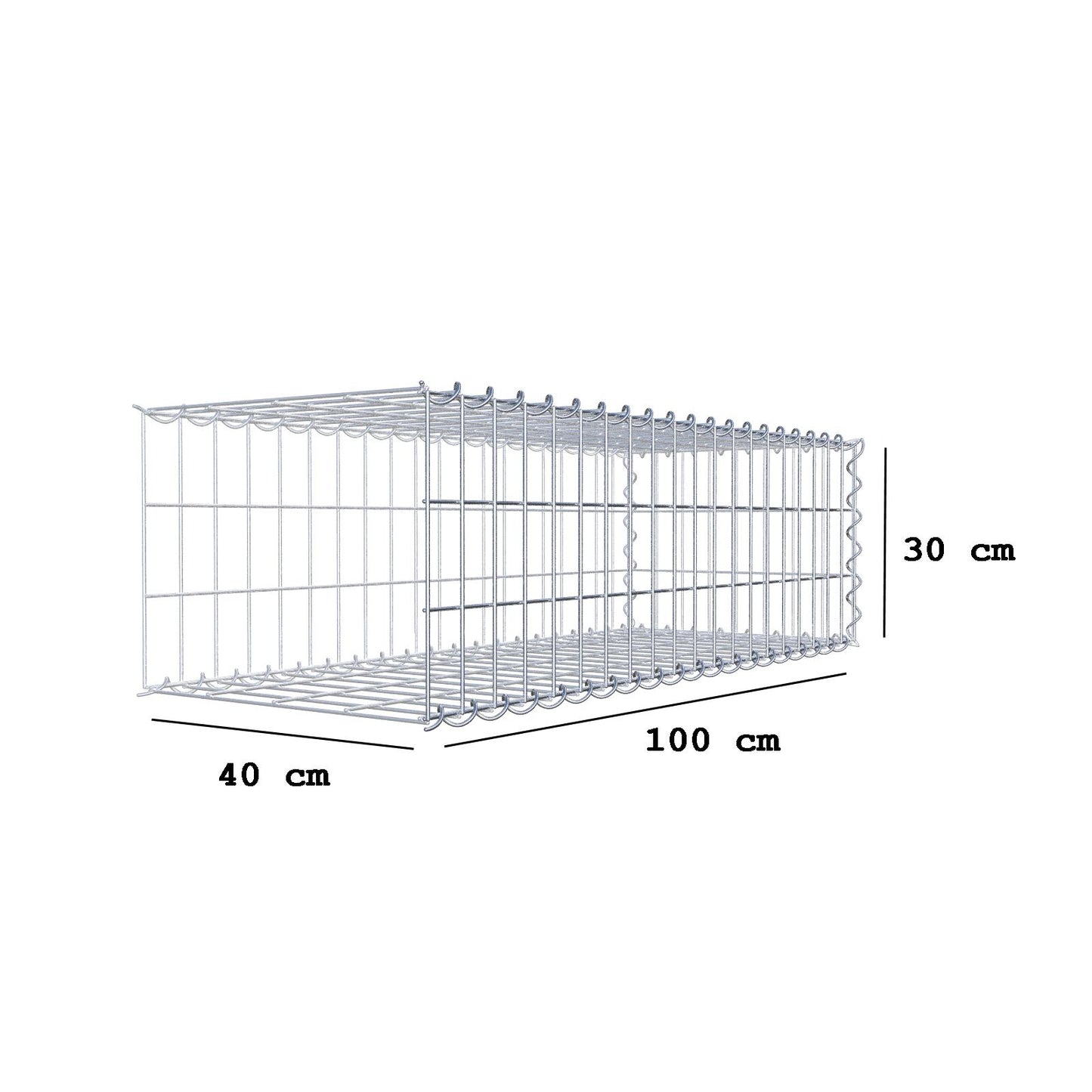 Gabion rapporté type 2 100 cm x 30 cm x 40 cm (L x H x P), mailles 5 cm x 10 cm, spirale