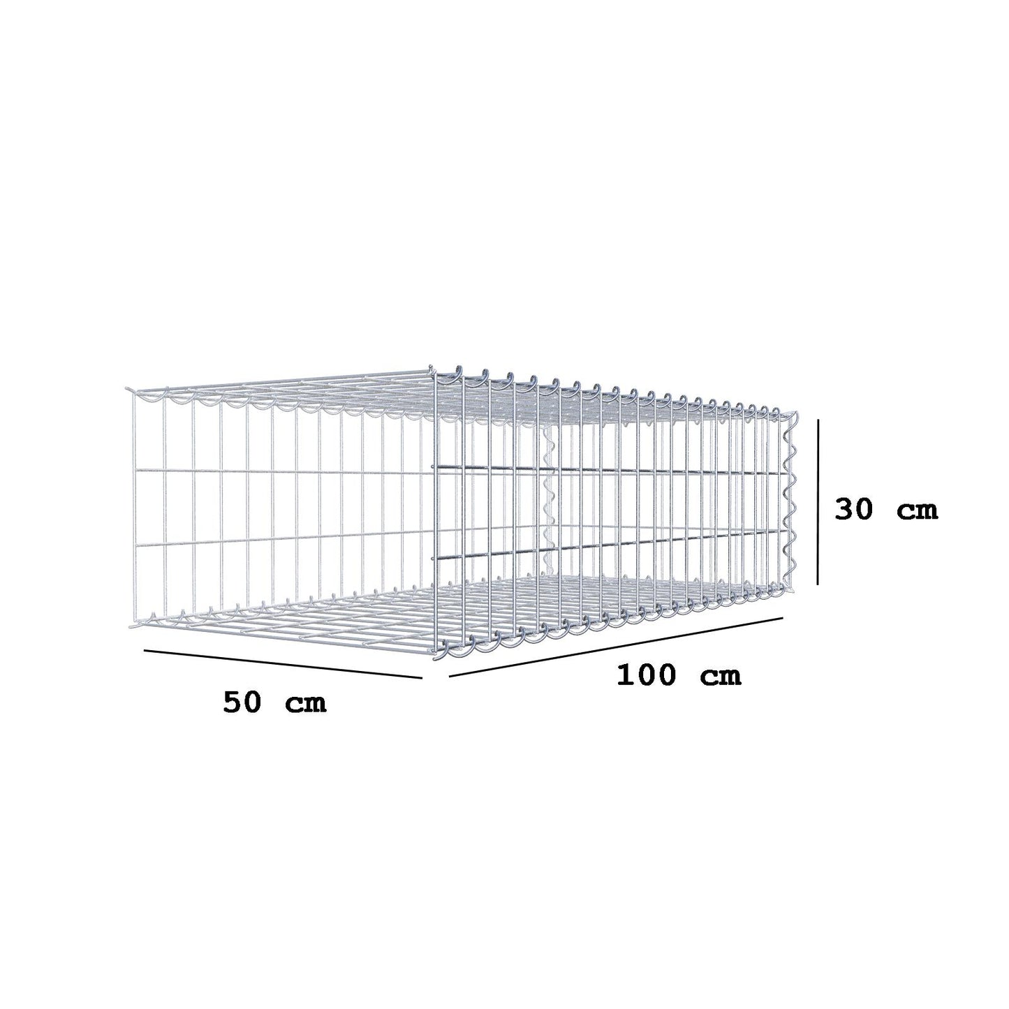 Gavión adulto tipo 2 100 cm x 30 cm x 50 cm (largo x alto x profundidad), tamaño de malla 5 cm x 10 cm, espiral