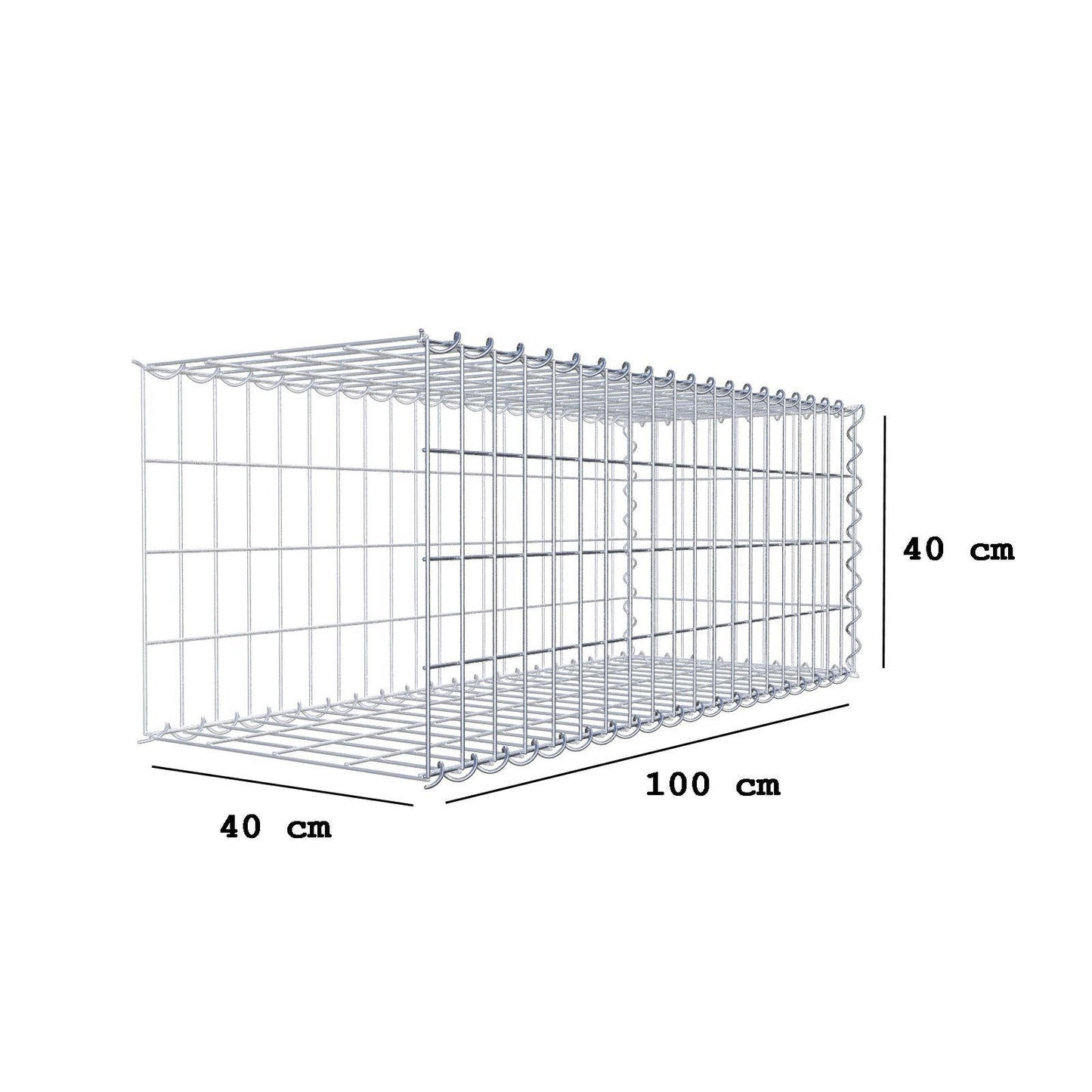 Gabion rapporté type 2 100 cm x 40 cm x 40 cm (L x H x P), mailles 5 cm x 10 cm, spirale